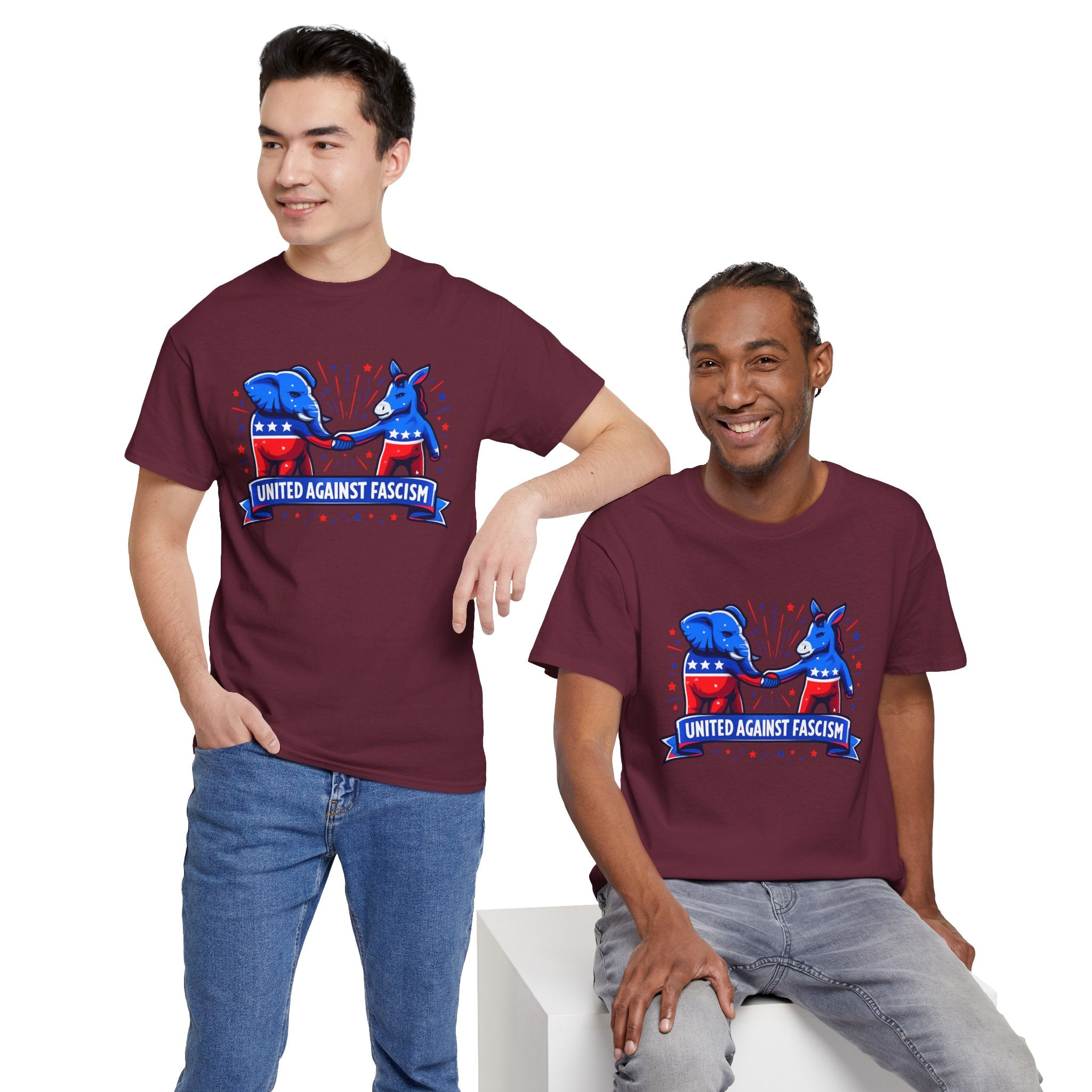 United Against Fascism Democratic Donkey and Republican Elephant T-Shirt