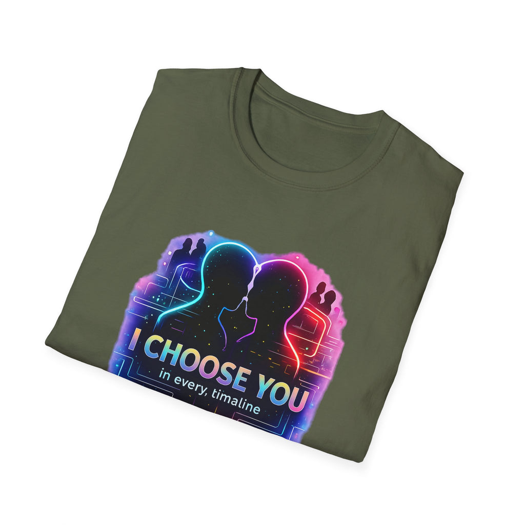 I Choose You  in Every Timeline silhouette heart T-Shirt | Neon LBGTQ couple, love phrase