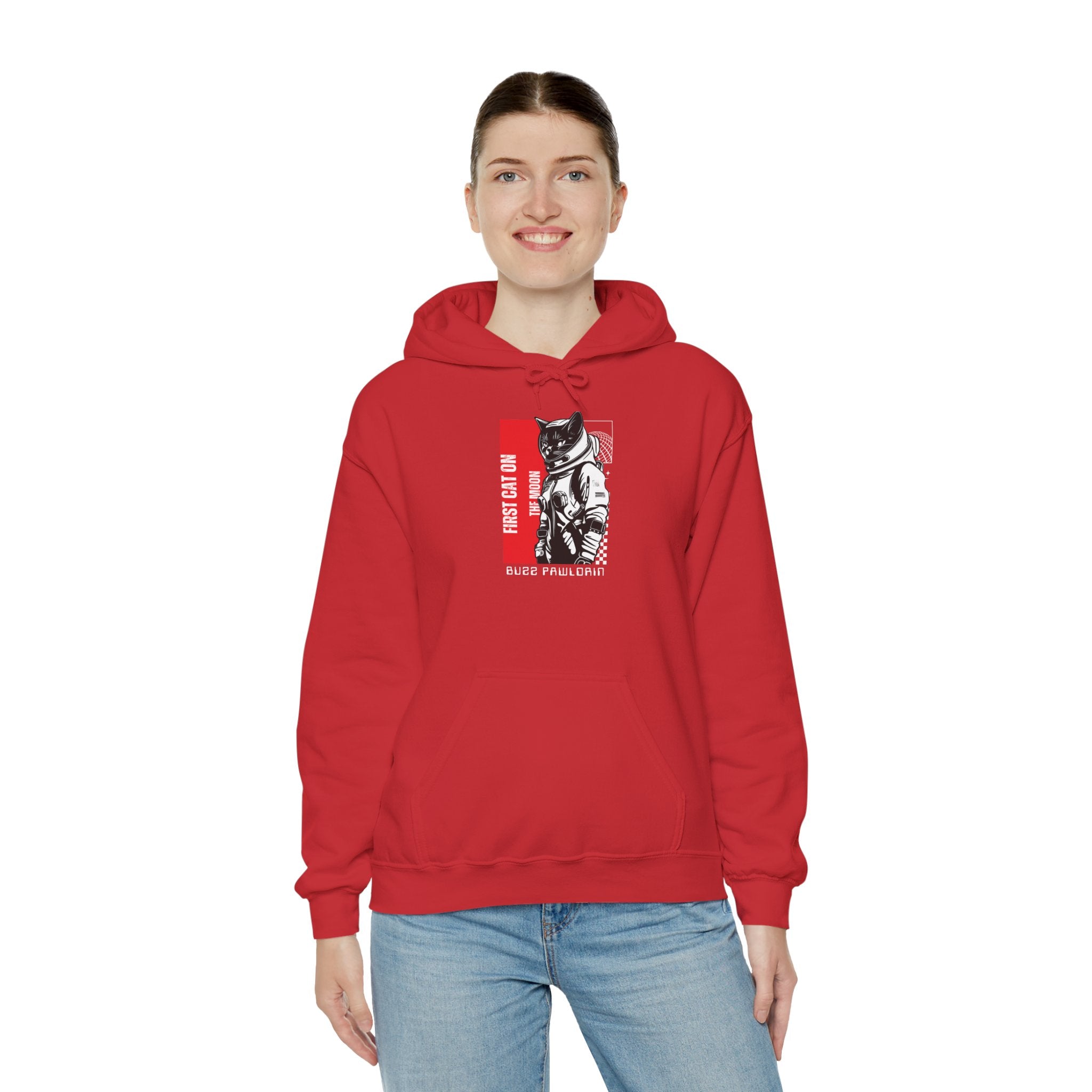 First Cat on the Moon Buzz Pawldrin Astronaut Graphic Unisex Hoodie,