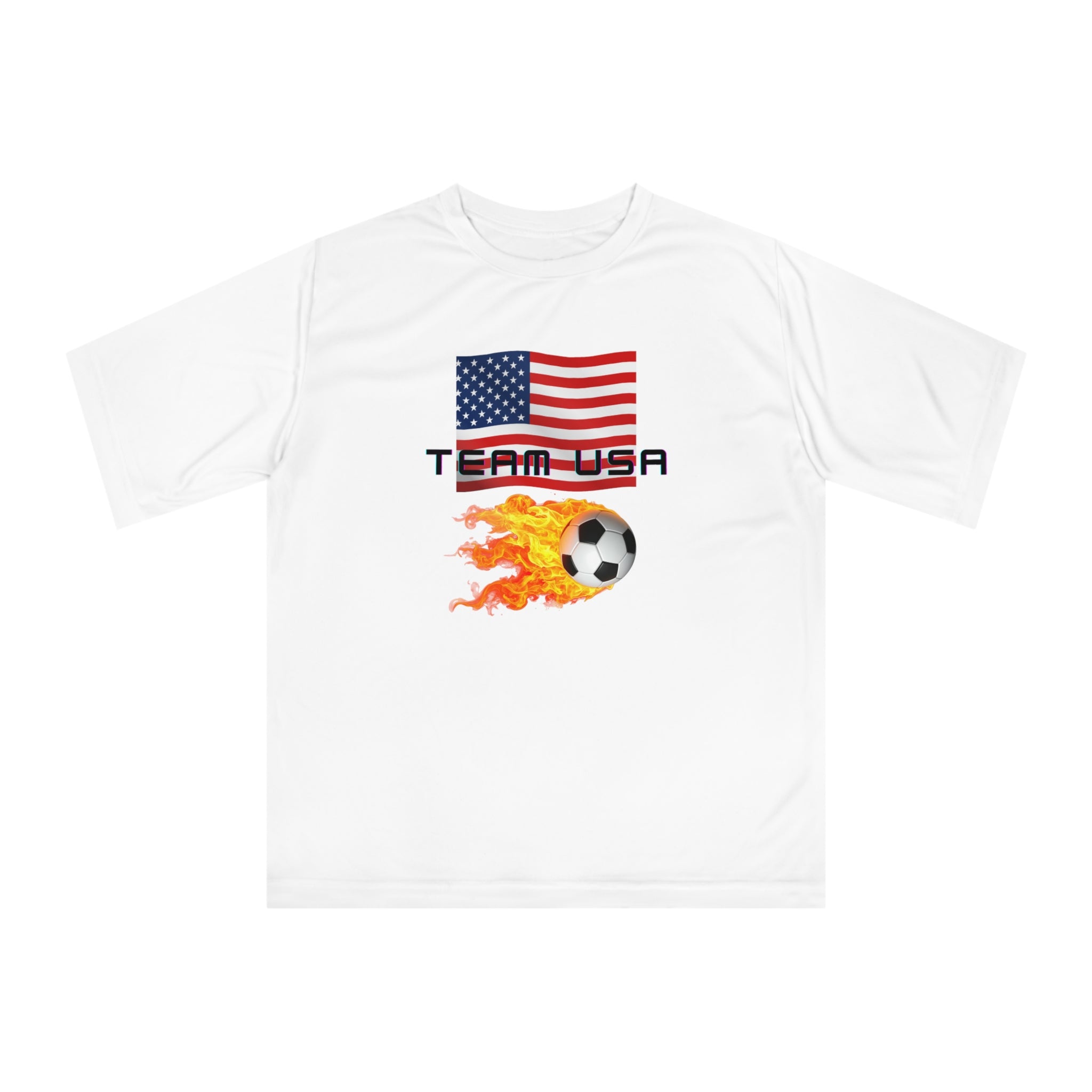 Team USA Flaming Soccer Ball T-Shirt | American Flag Soccer Tee SPF protection