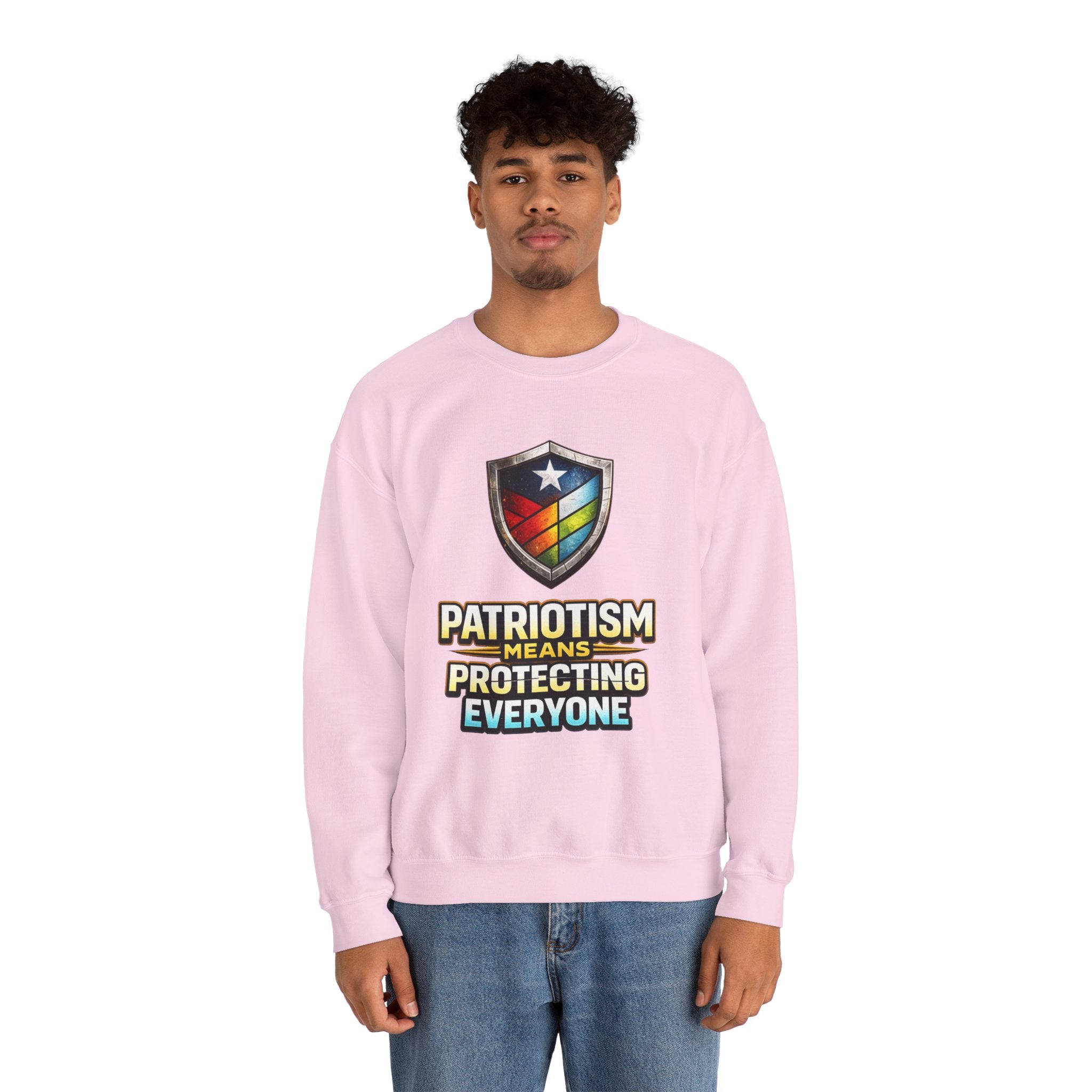 Patriotism Means Protecting Everyone Sweatshirt | Rainbow Shield Flag Design