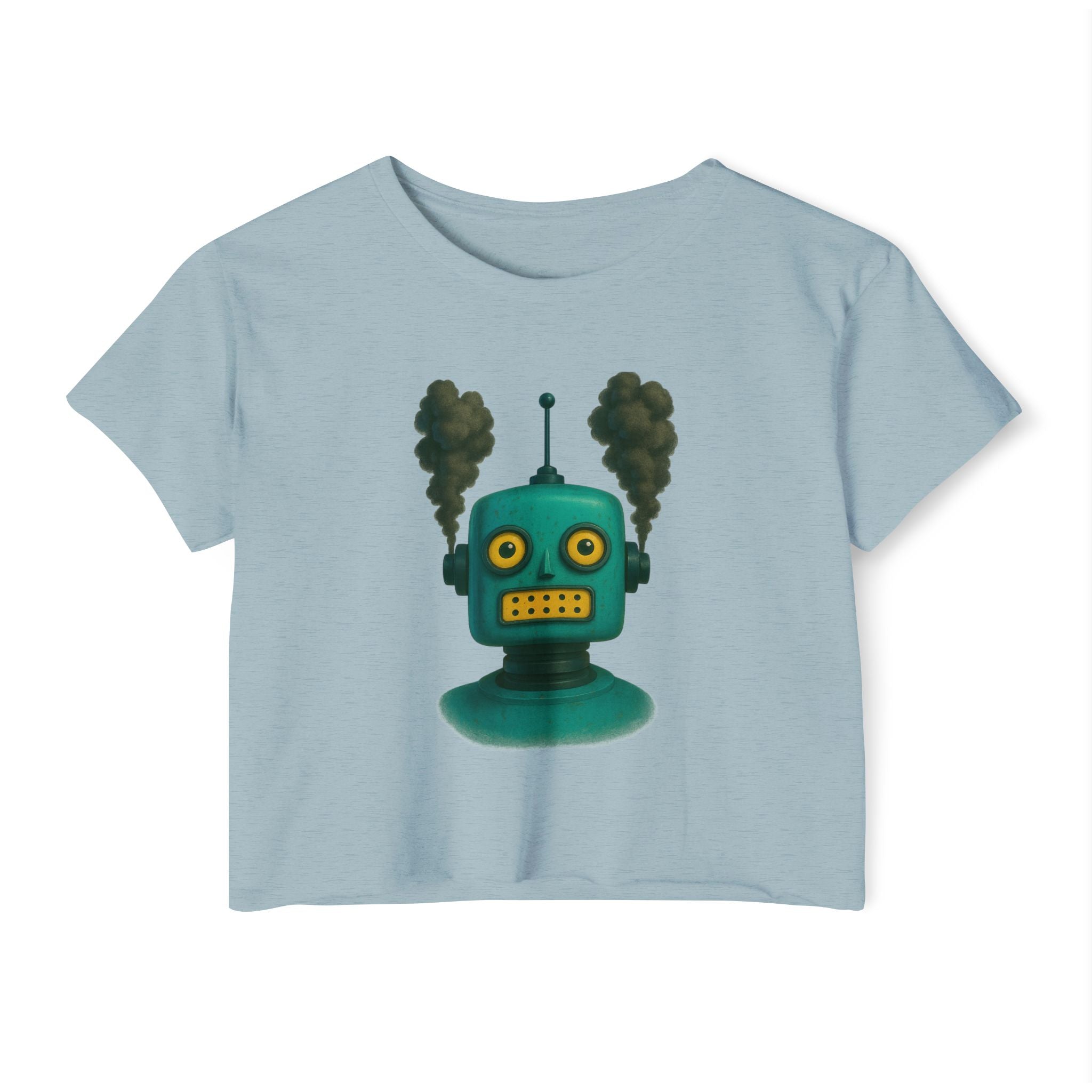 Green Retro Robot Head crop top | Steam-punk robot graphic