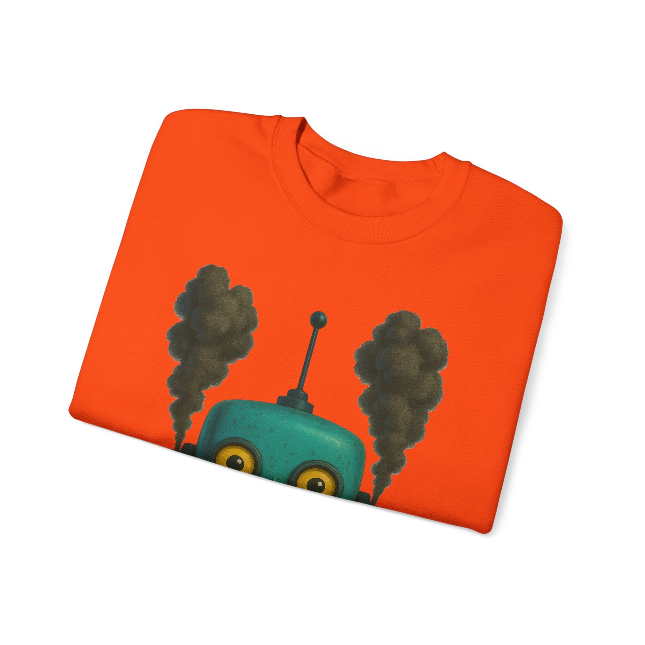 Smoking Robot Graphic Unisex Sweatshirt, Cozy Crewneck Top