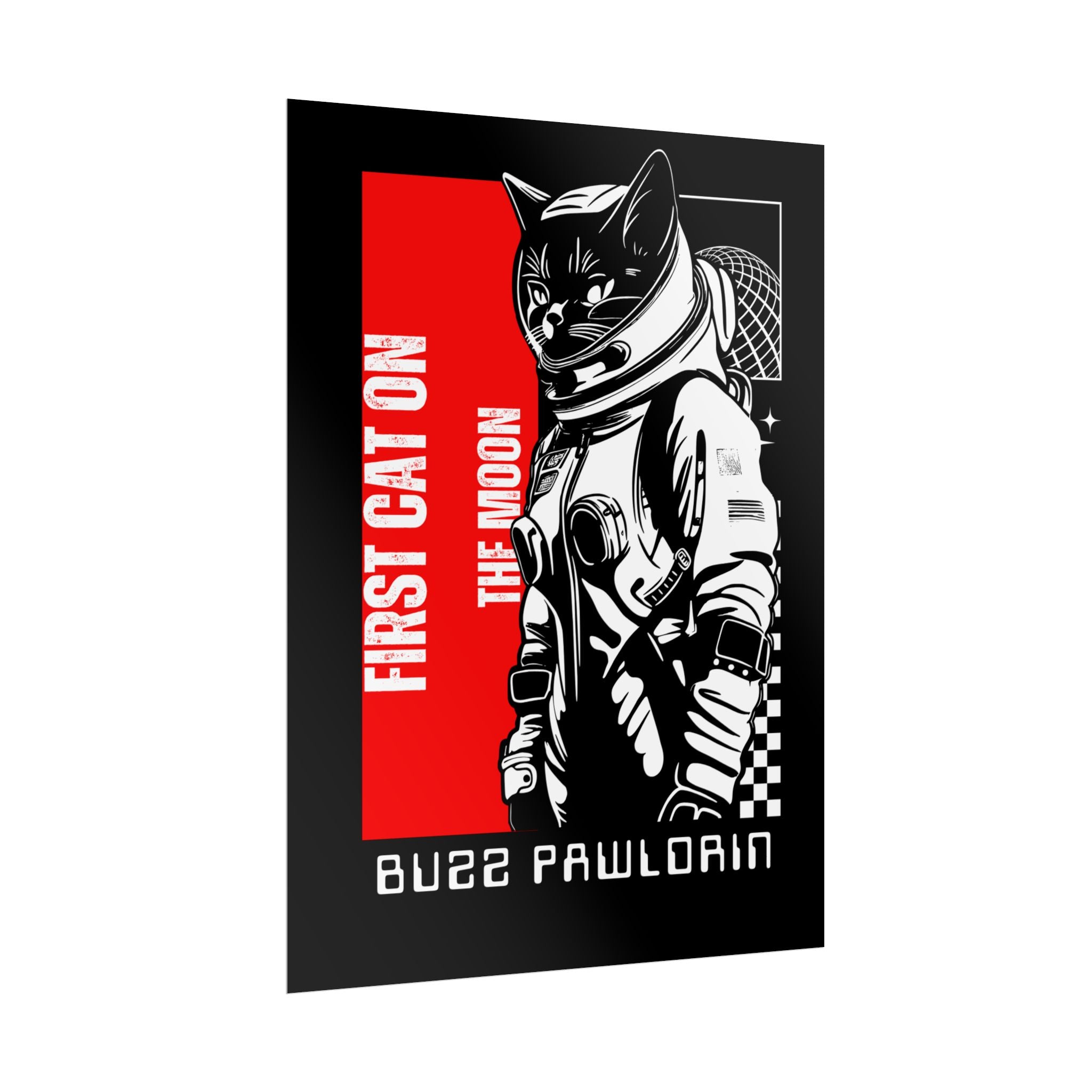 Buzz Pawldrin Cat-Themed Rolled Posters featuring Astronaut Design, Unique Wall Art, First Cat on the Moon