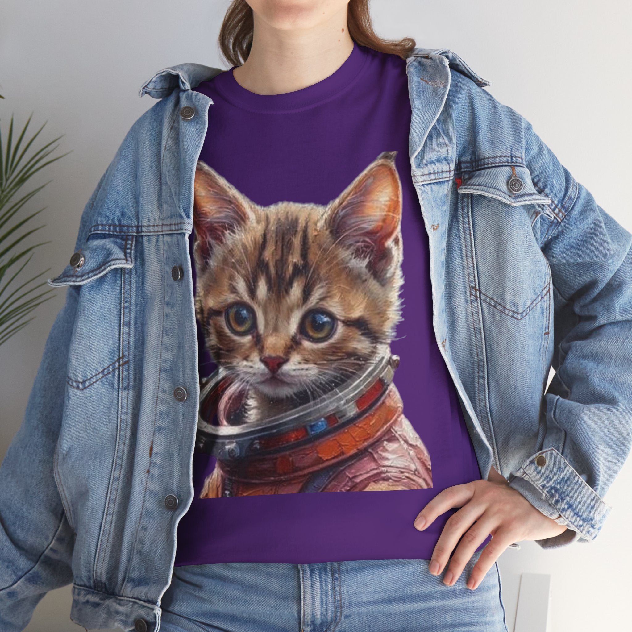 Astronaut Kitty Unisex Heavy Cotton Tee, Cute Cat Shirt, Animal lover gift, Space themed apparel, Funny cat t-shirt, Unique cat design