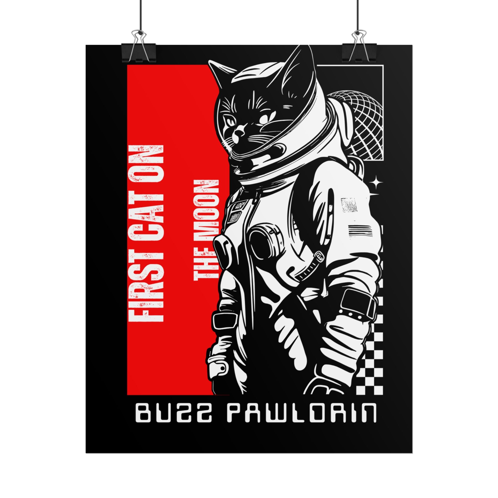 Buzz Pawldrin Cat-Themed Rolled Posters featuring Astronaut Design, Unique Wall Art, First Cat on the Moon