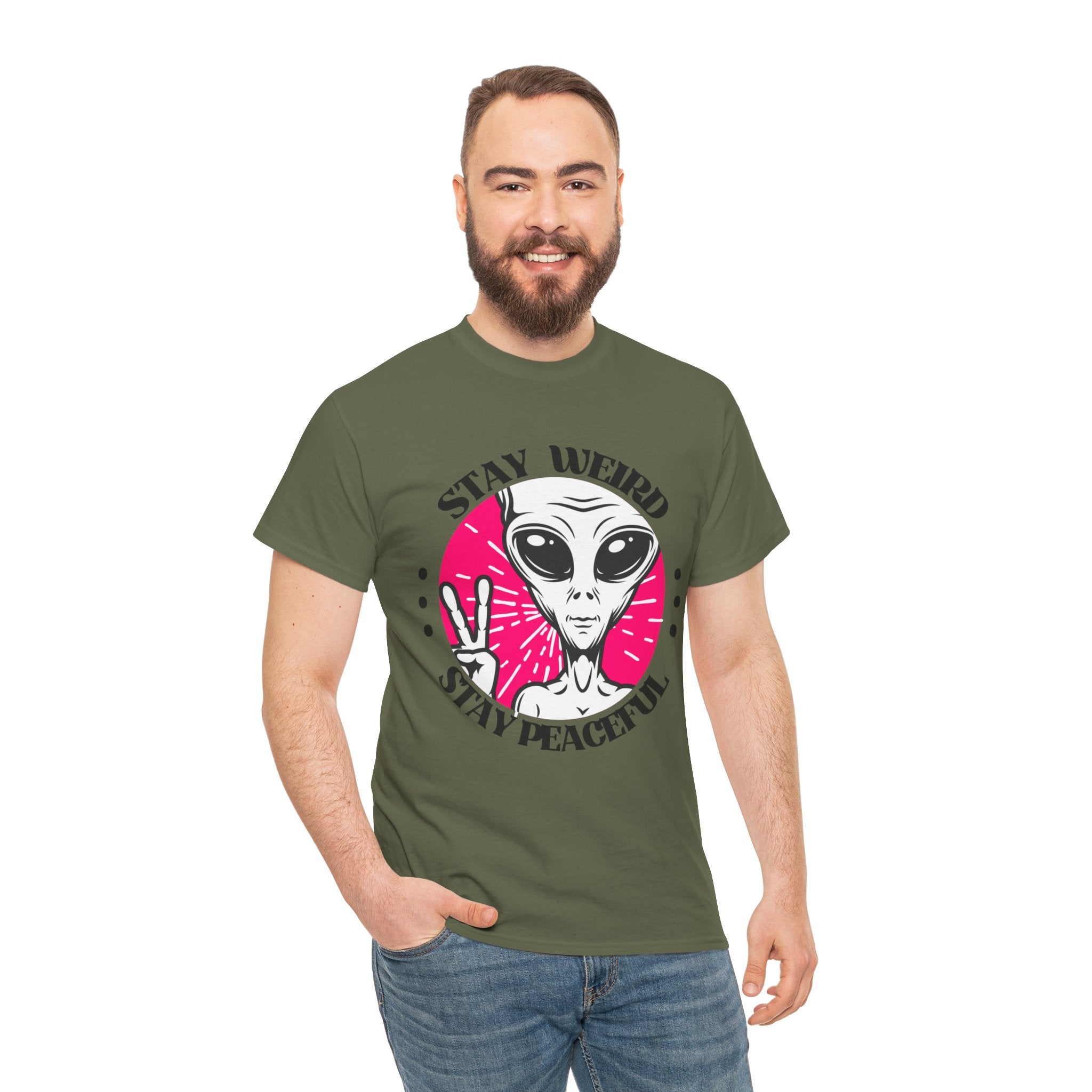 Stay Weird Stay Peaceful -Galaxy Vibes Unisex Tee -  Alien Tee, Sci-Fi Fashion