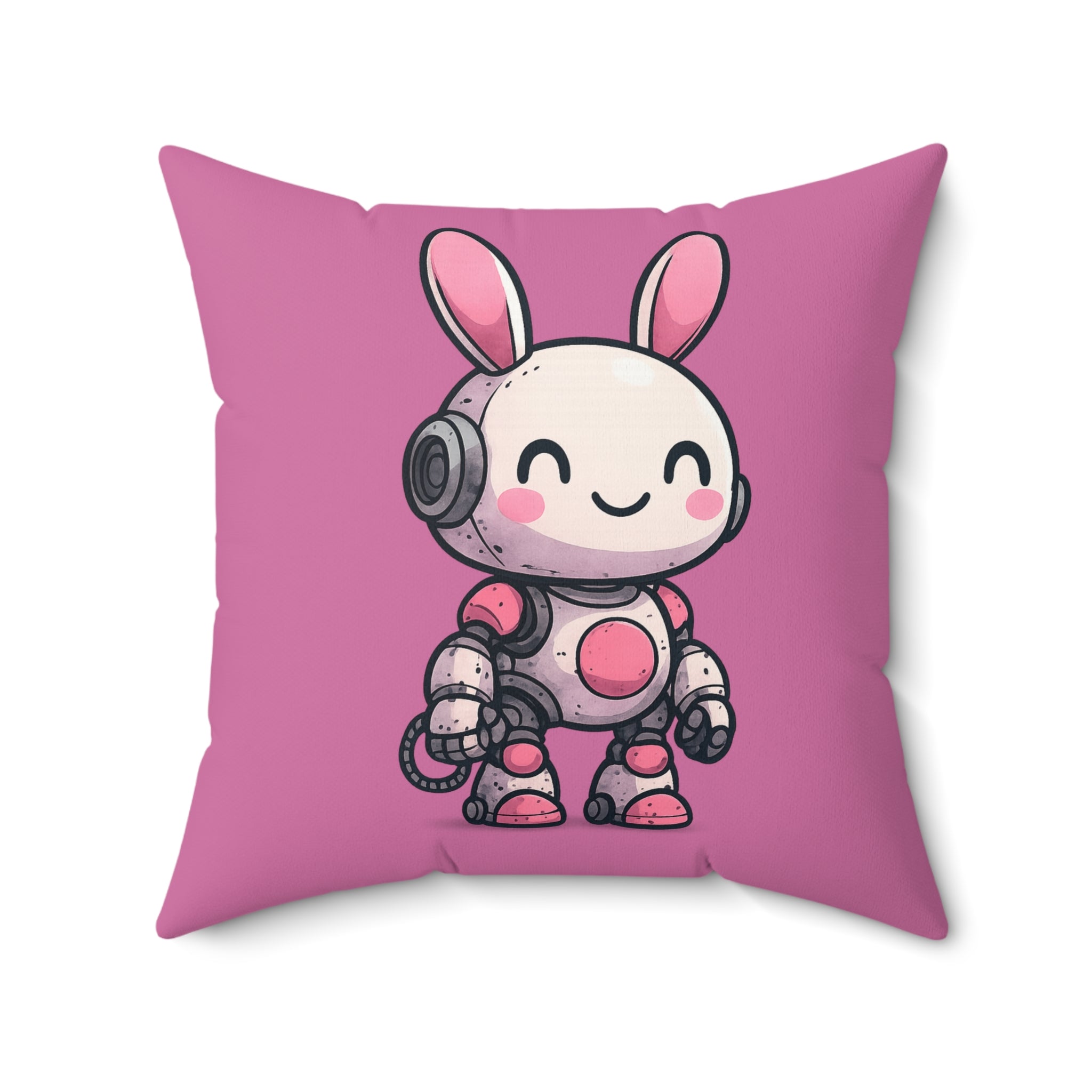 Happy Pink Robot Pillow | Square Throw Pillow, Kids Room Decor