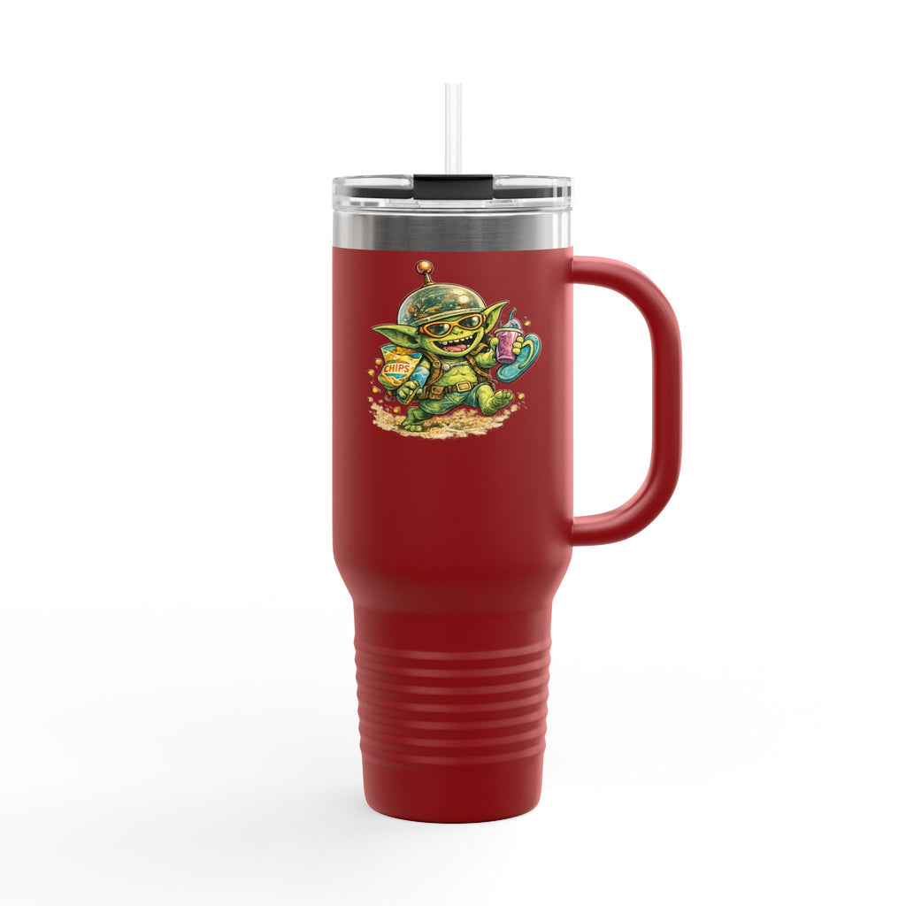 40oz Insulated Travel Mug — Cute Alien Beach Cartoon Tumbler with Handle