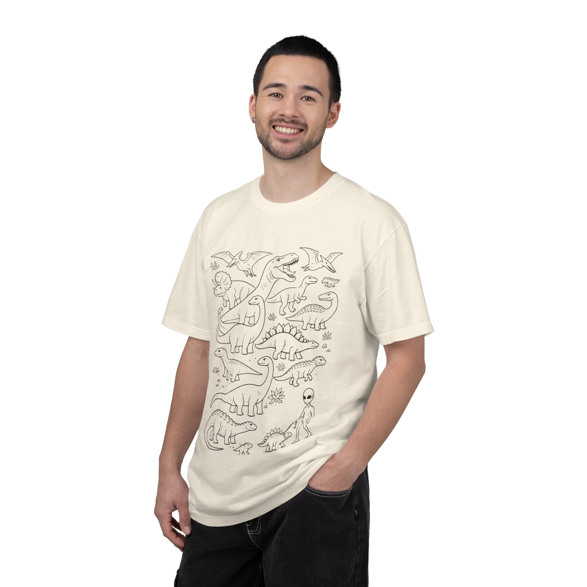 Dinosaur Doodle Tee — Alien & Dino Line Art T-Shirt