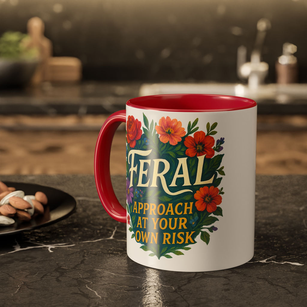Feral Approach at Your Own Risk Mug | Floral Illustration, Ceramic Coffee Cup