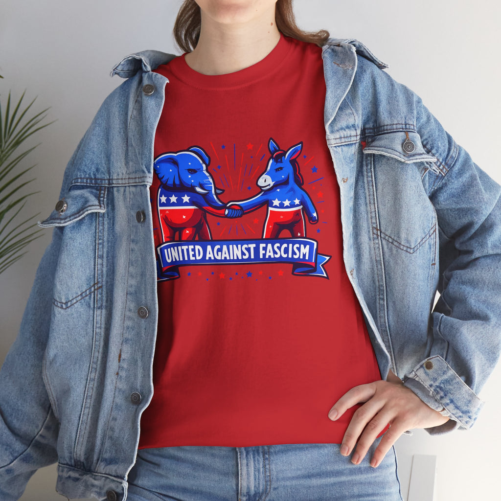 United Against Fascism Democratic Donkey and Republican Elephant T-Shirt
