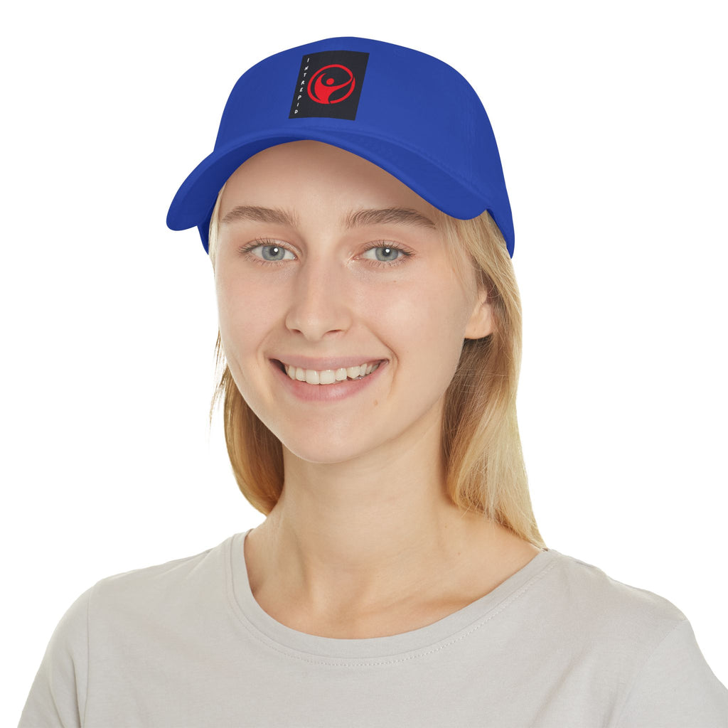 Intrepid Red Circular Logo Baseball Cap | Minimal Emblem, Black Square Patch