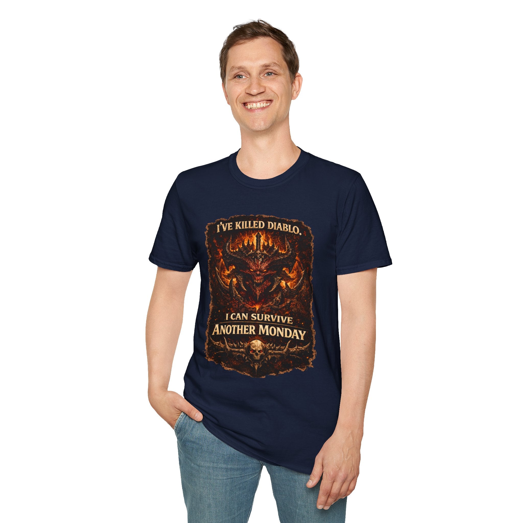 Diablo Demon Skull I Can Survive Another Monday T-Shirt