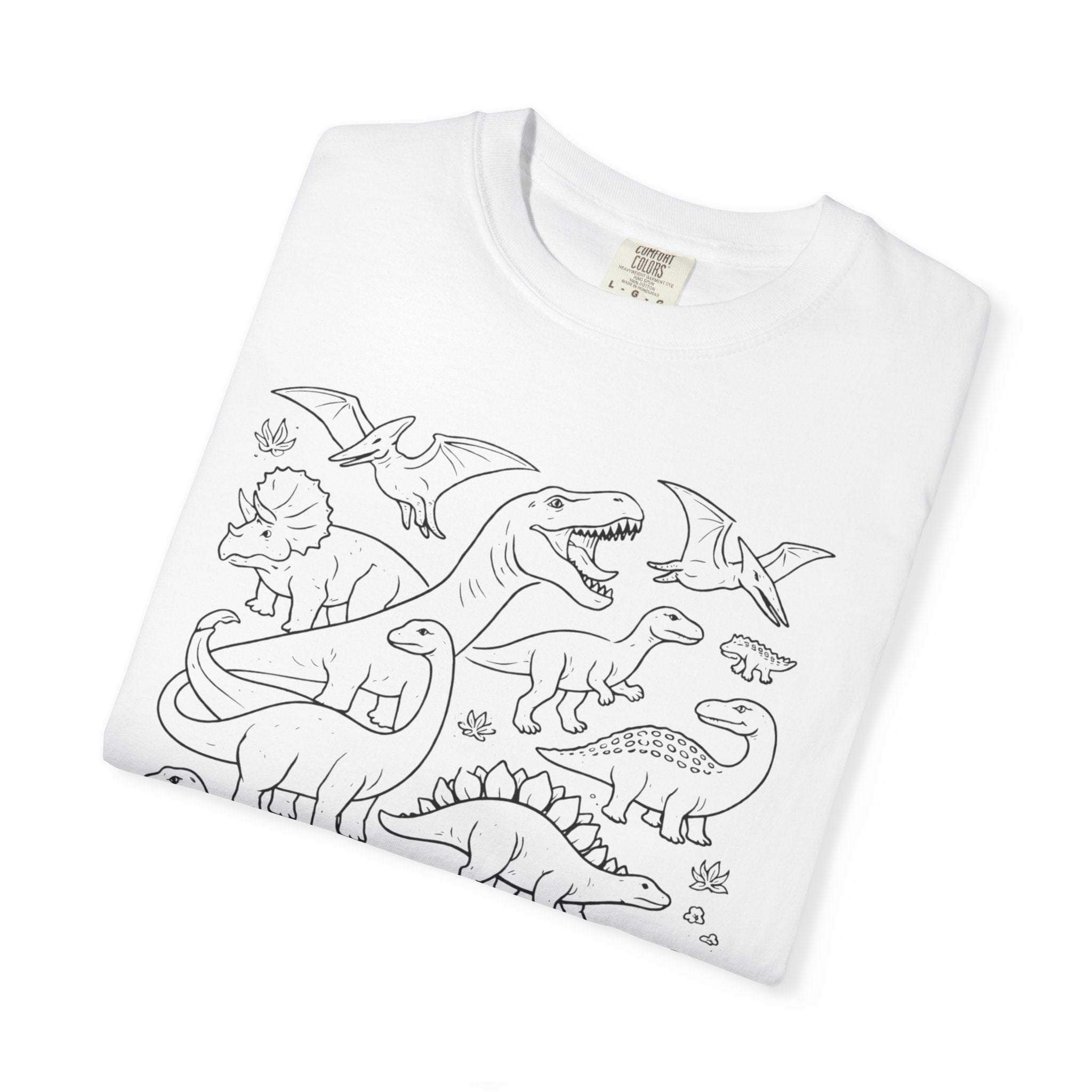 Alien & Dinosaur funny Line Art T-Shirt