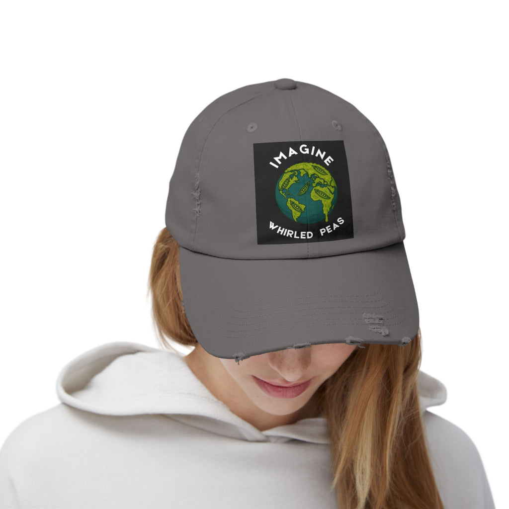 Imagine Whirled Peas Distressed Cap – World Peace Pun Hat