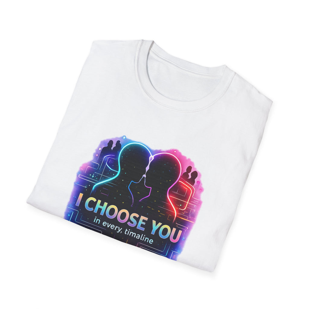 I Choose You  in Every Timeline silhouette heart T-Shirt | Neon LBGTQ couple, love phrase