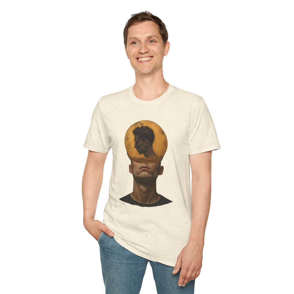 Surreal Double Portrait T-Shirt | Abstract Head Silhouette, Moon Circle