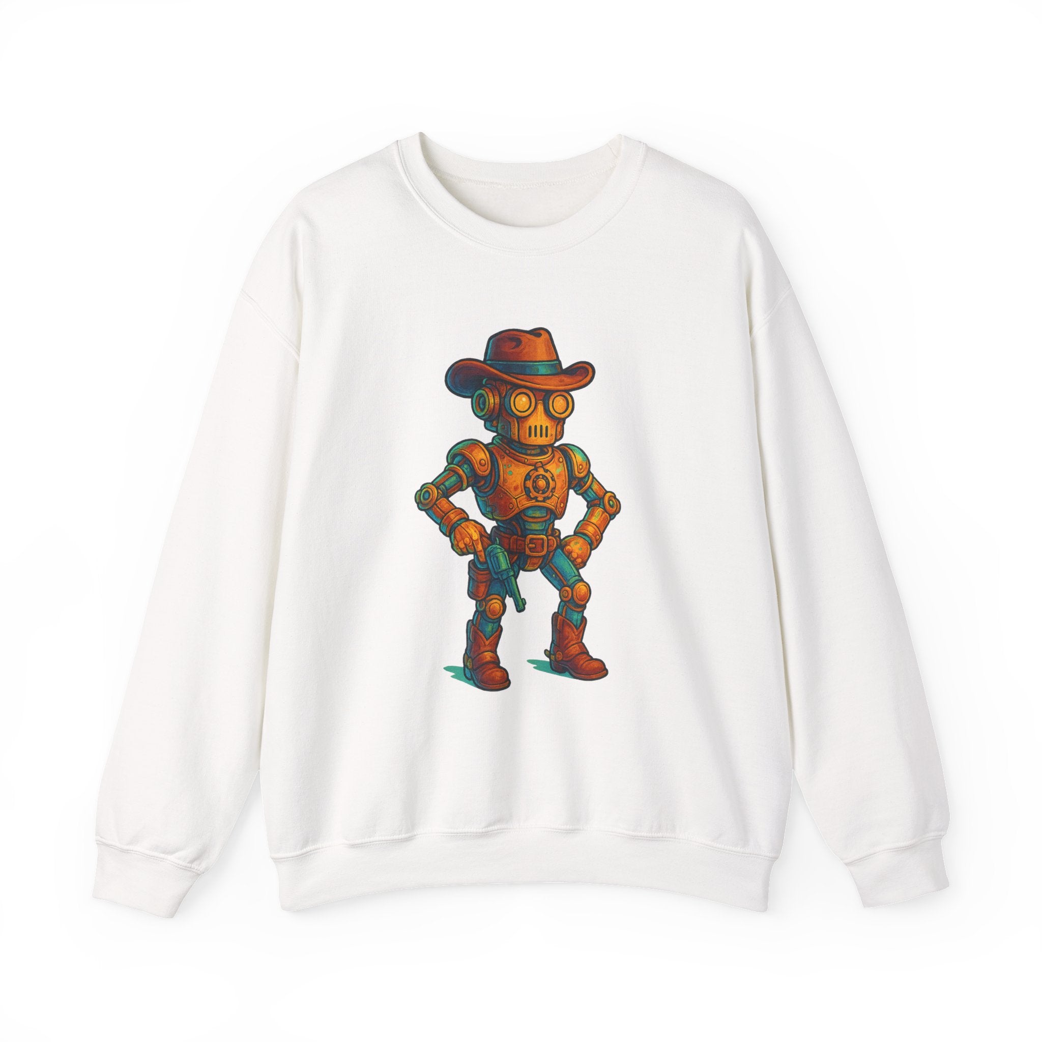 Steampunk Cowboy Robot Crewneck Sweatshirt | Retro Western Robot Artwork