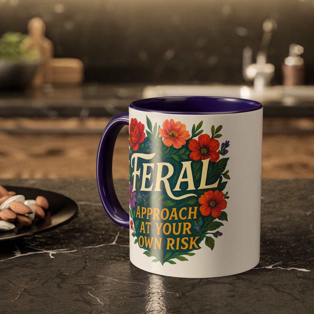 Feral Approach at Your Own Risk Mug | Floral Illustration, Ceramic Coffee Cup