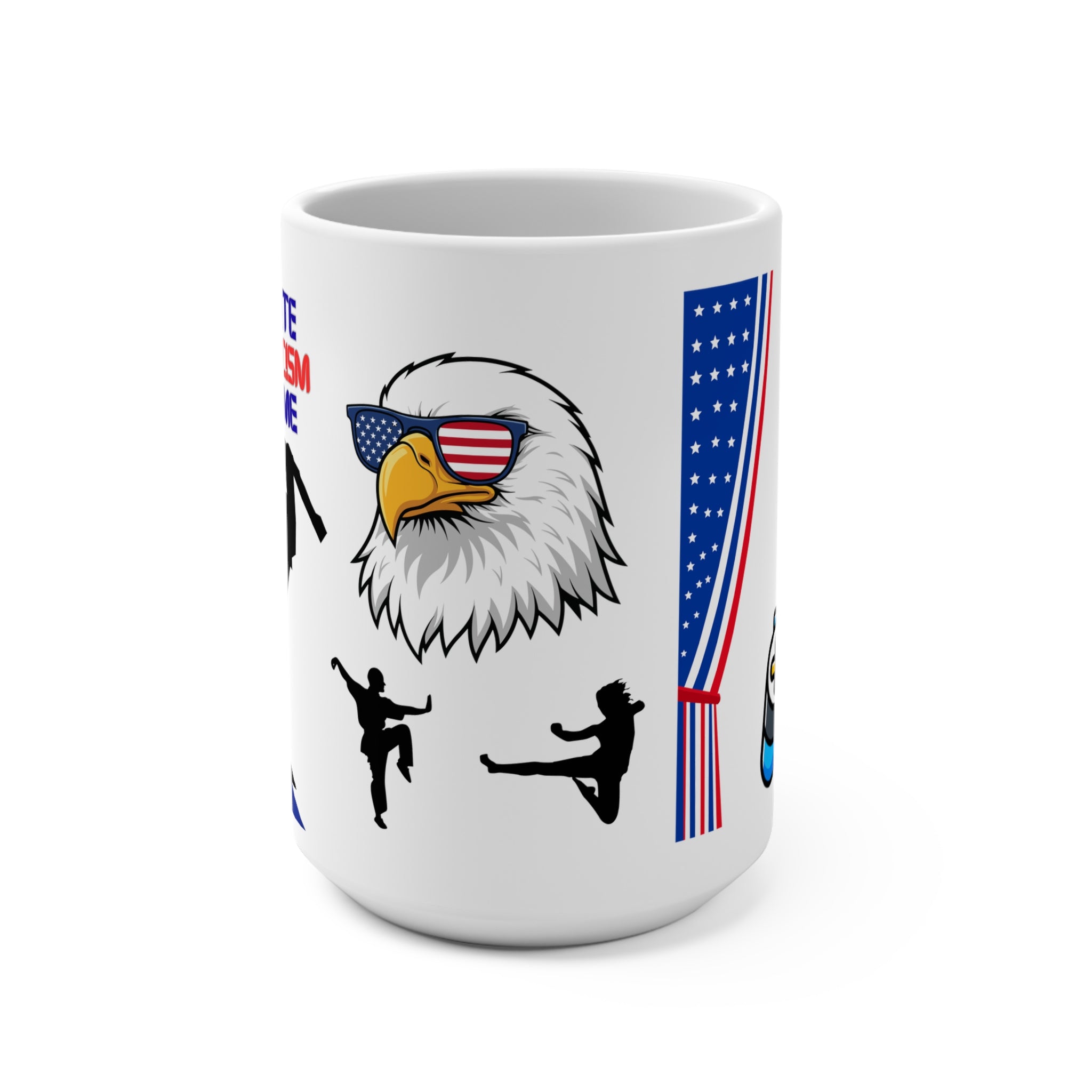 Caffeinate, Fight Fascism, Play Game Eagle with American Flag Mug | 15oz