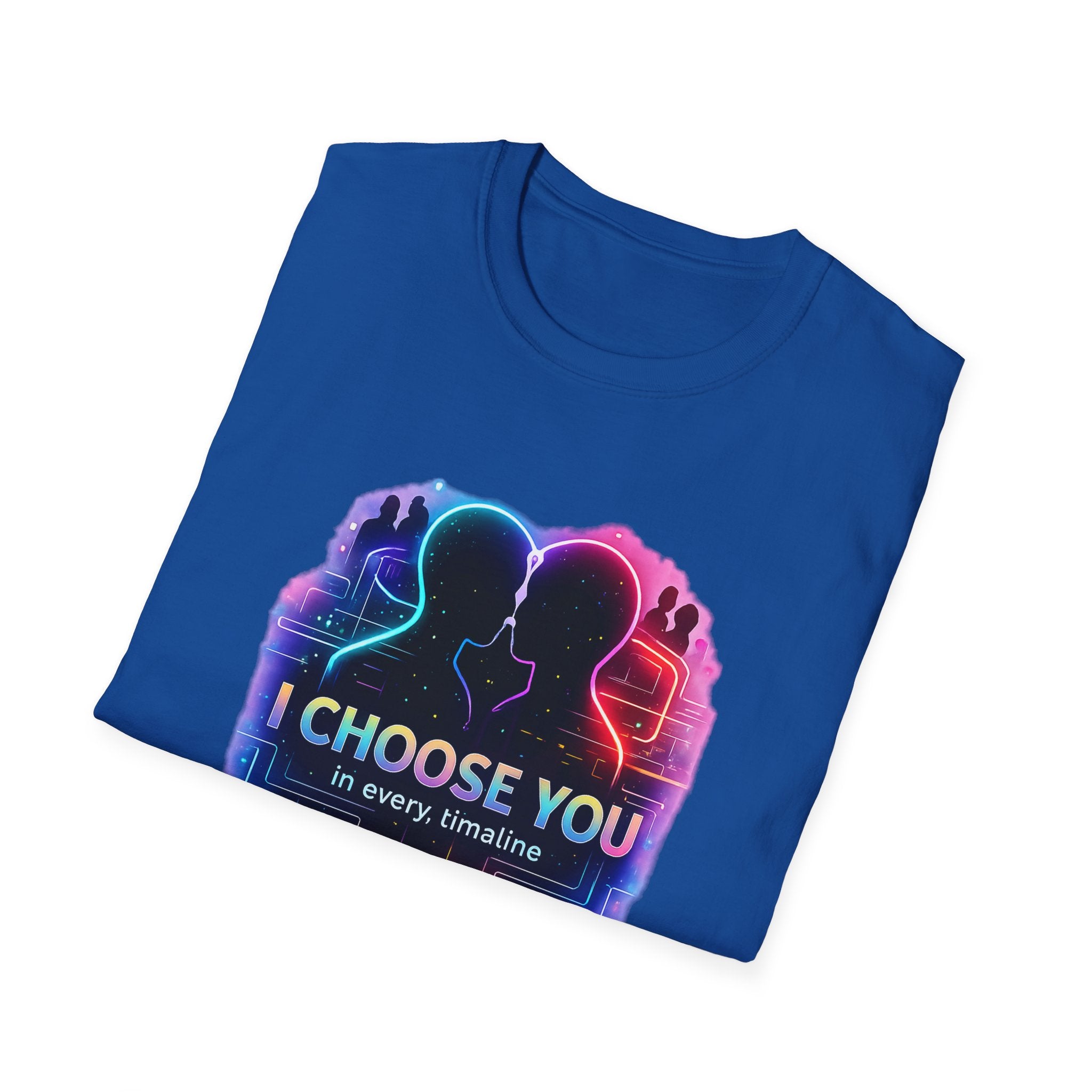 I Choose You  in Every Timeline silhouette heart T-Shirt | Neon LBGTQ couple, love phrase