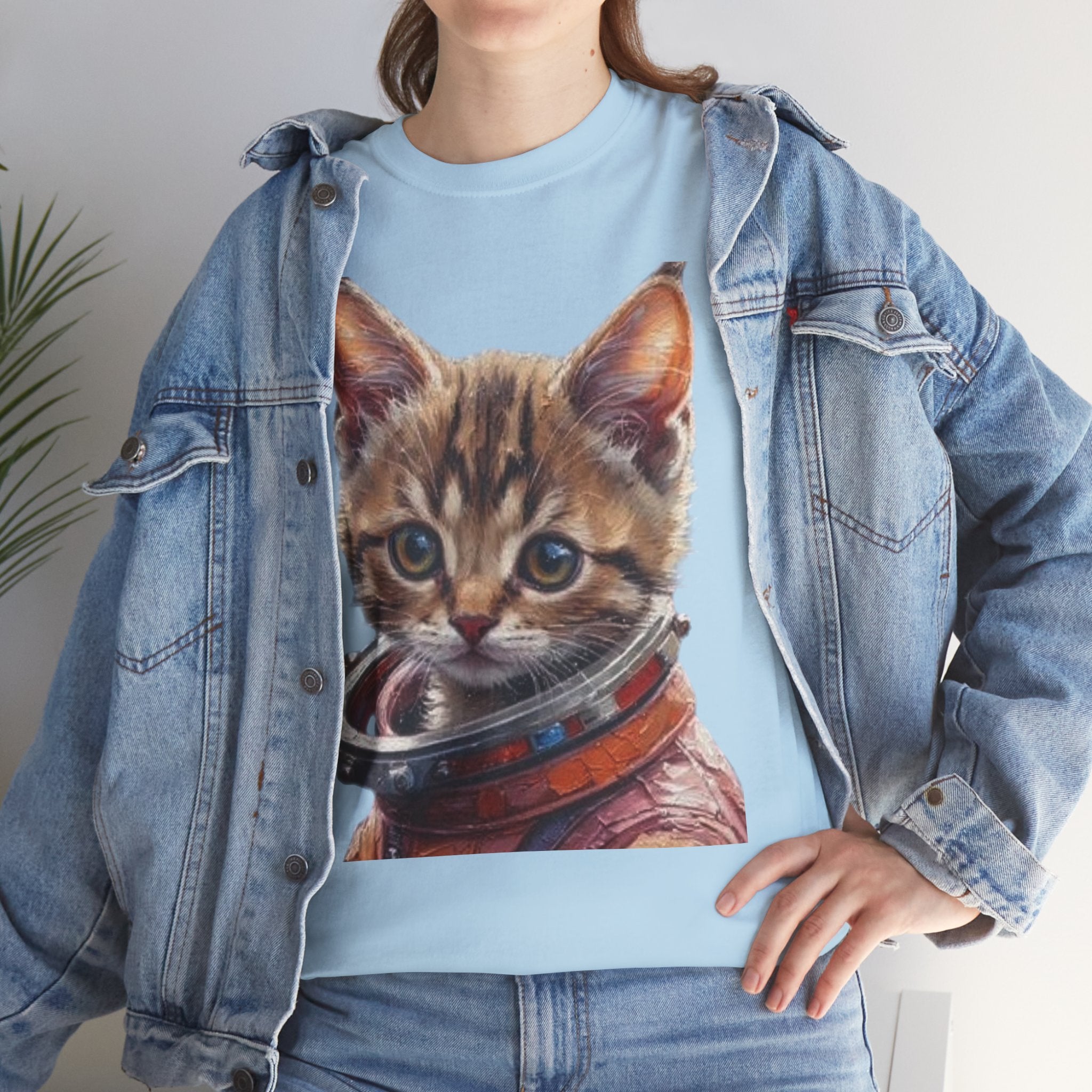 Astronaut Kitty Unisex Heavy Cotton Tee, Cute Cat Shirt, Animal lover gift, Space themed apparel, Funny cat t-shirt, Unique cat design
