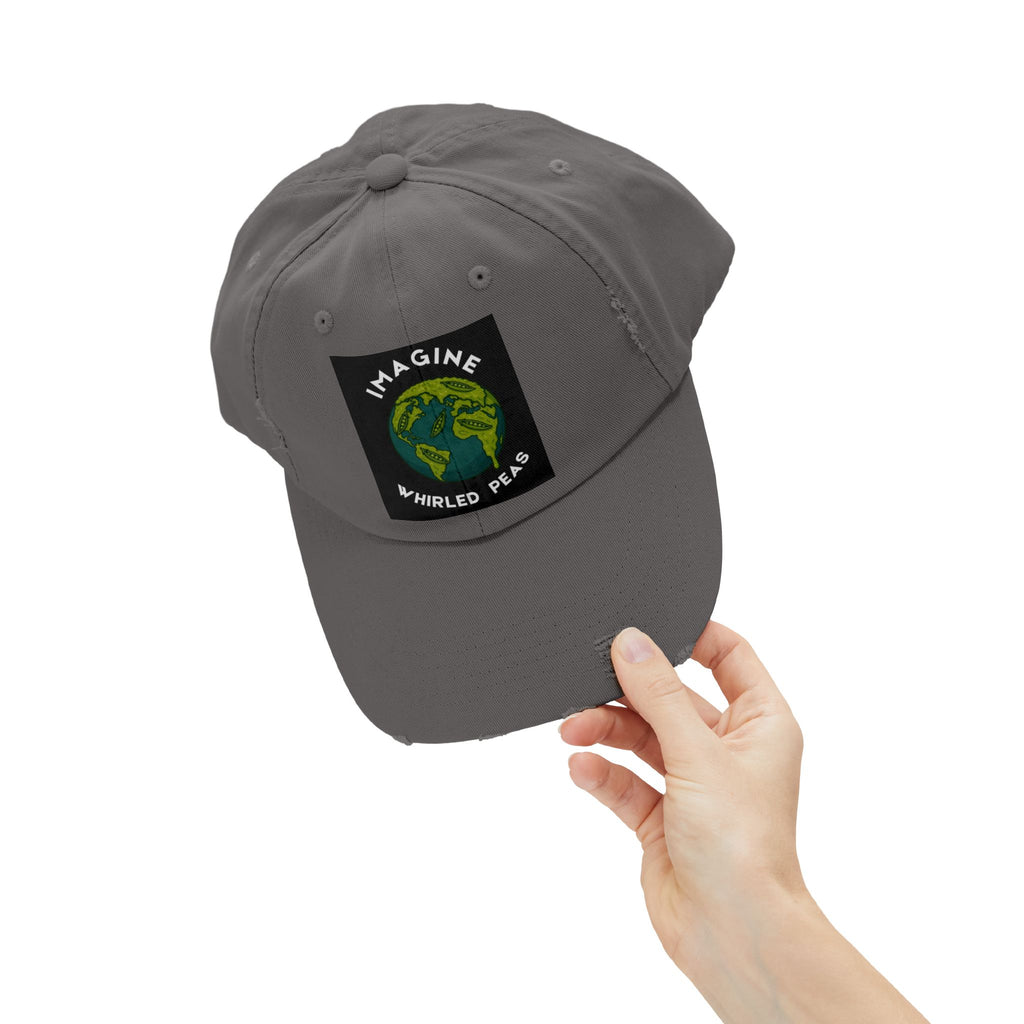 Imagine Whirled Peas Distressed Cap – World Peace Pun Hat