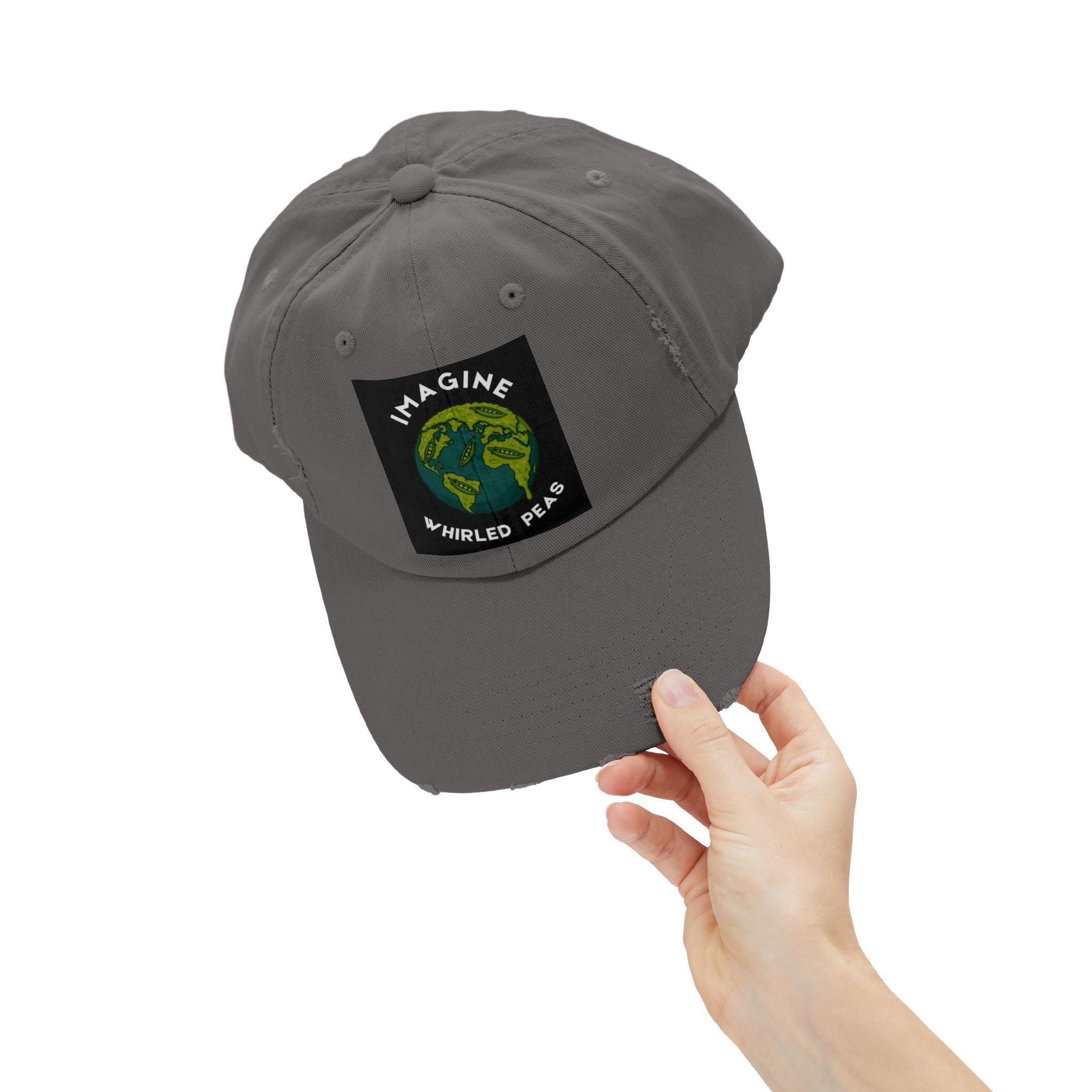 Imagine Whirled Peas Distressed Cap – World Peace Pun Hat