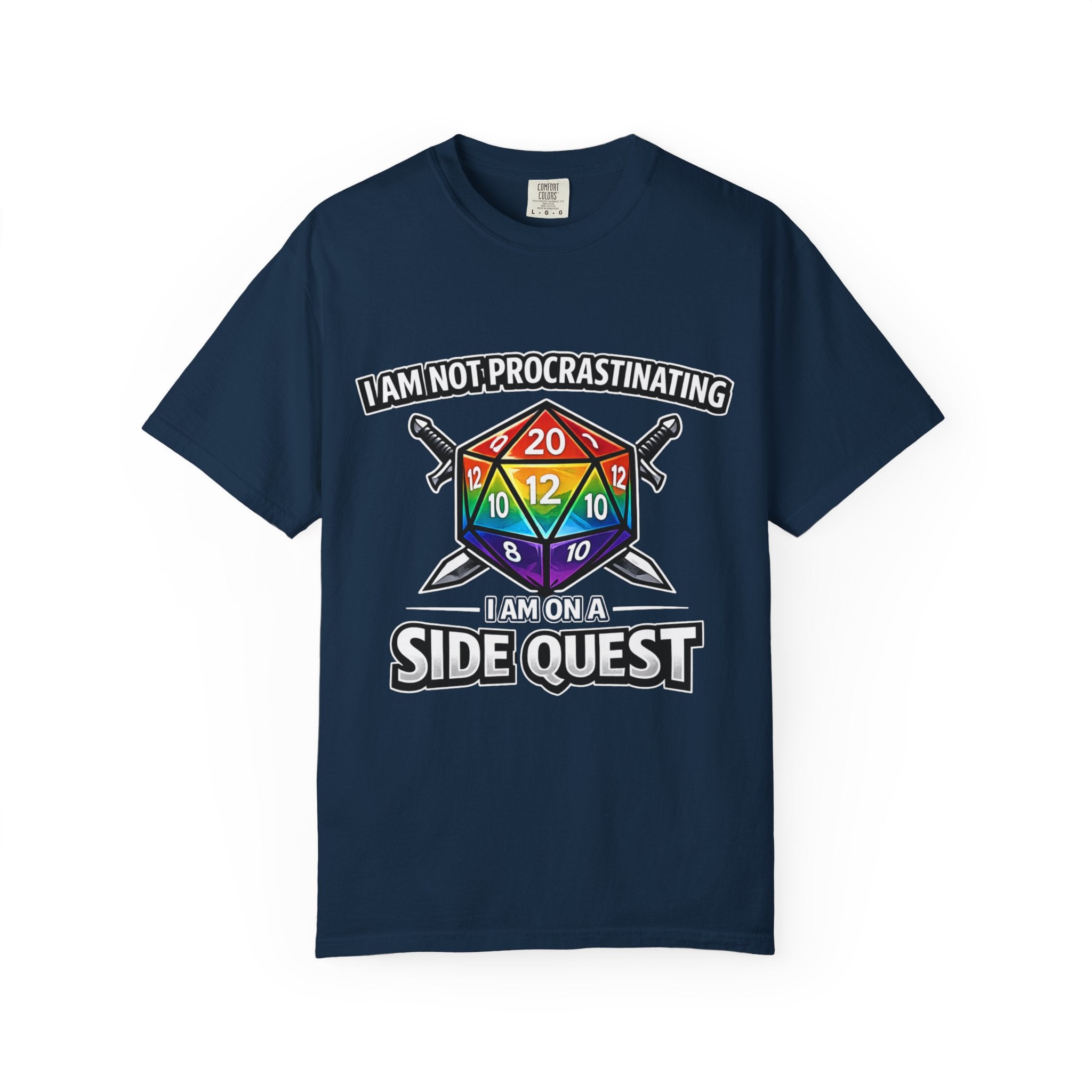 Nerd Humor Gaming I Am Not Procrastinating Side Quest T-shirt | Rainbow D20 Dice RPG Tee Comfort Colors tee