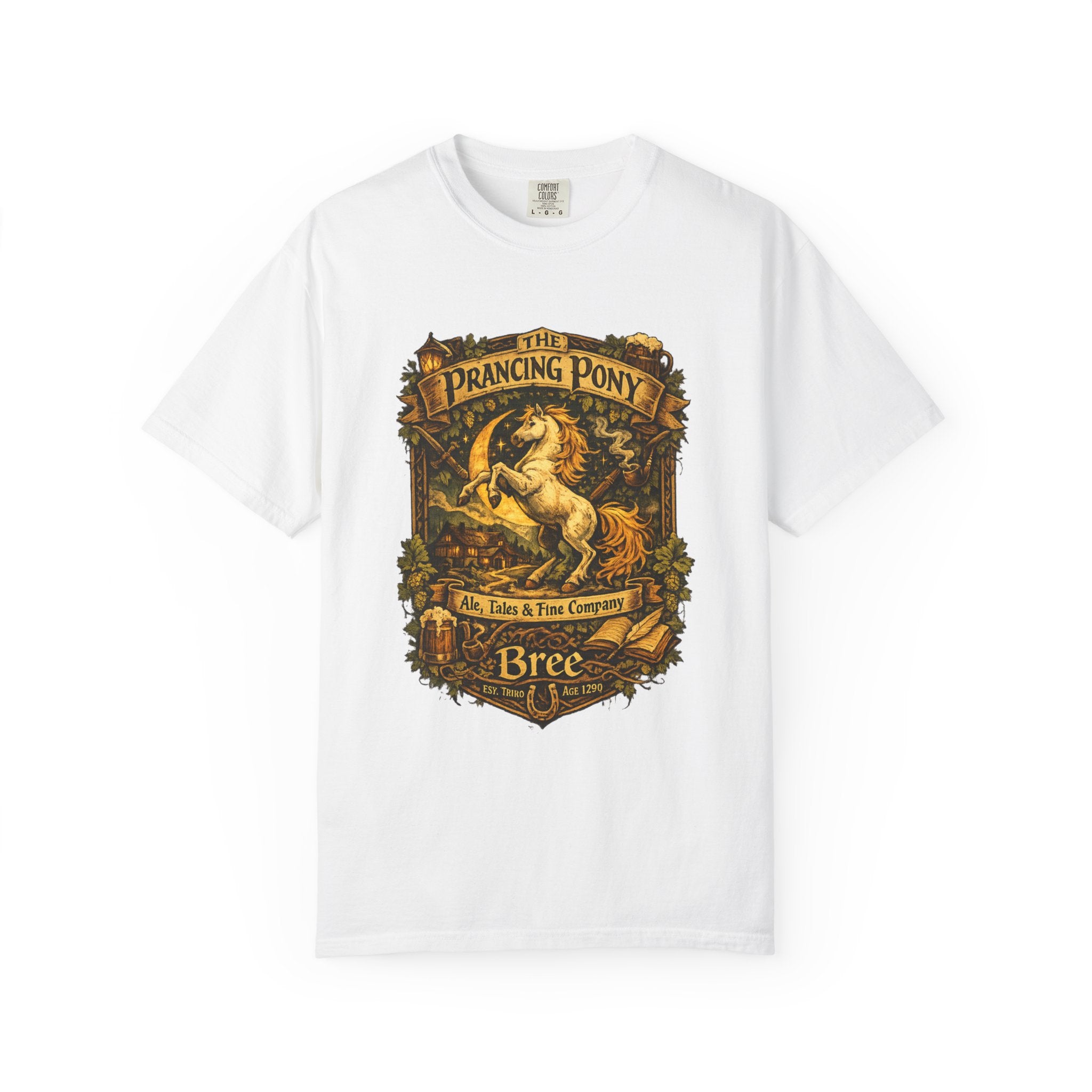 Prancing Pony Vintage Graphic T-Shirt — Bree Inn Fantasy Heraldry Tee