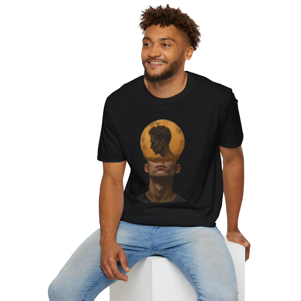 Surreal Double Portrait T-Shirt | Abstract Head Silhouette, Moon Circle