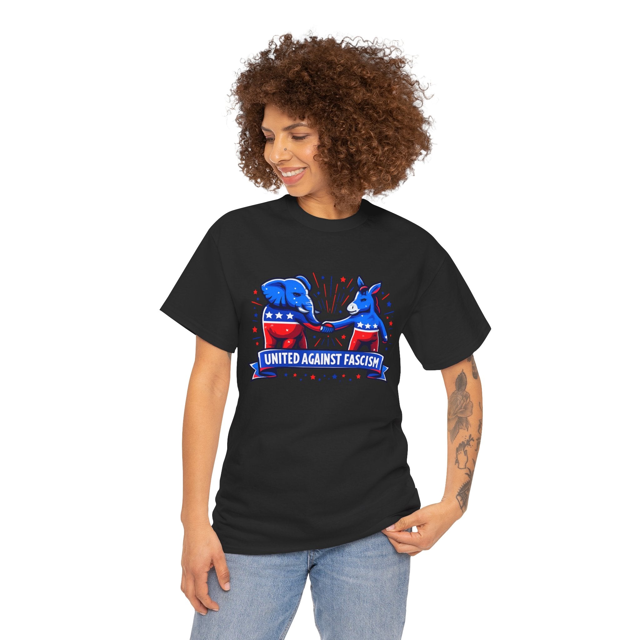 United Against Fascism Democratic Donkey and Republican Elephant T-Shirt