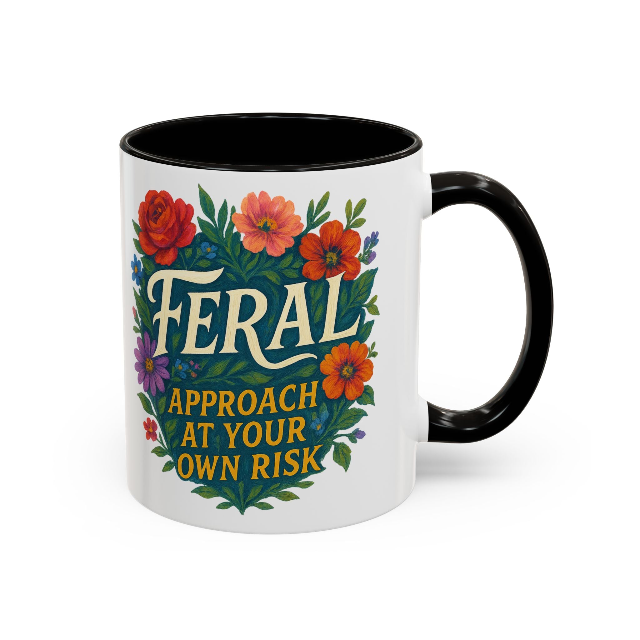 Feral Approach at Your Own Risk Mug | Floral Illustration, Ceramic Coffee Cup