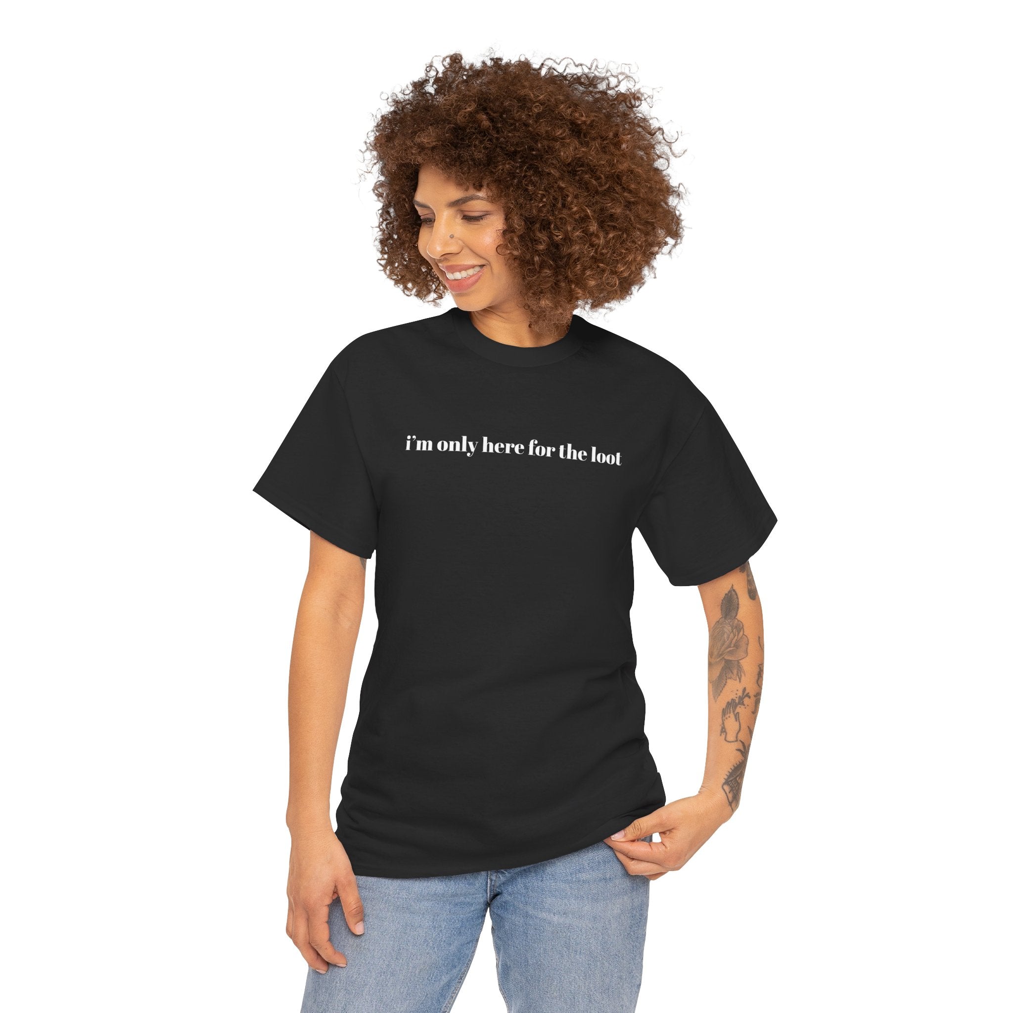 i'm only here for the loot T-Shirt | minimal text tee, white casual top