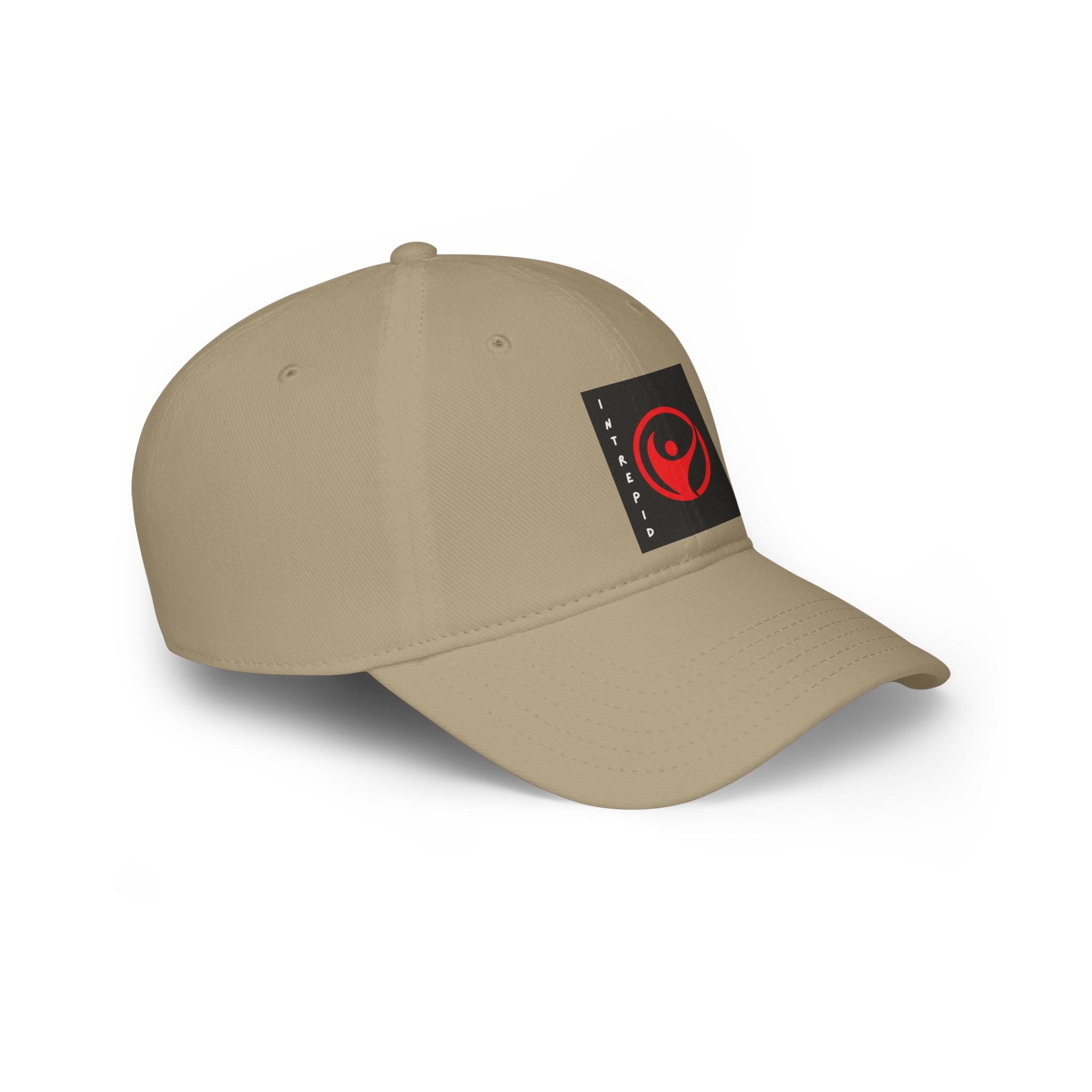 Intrepid Red Circular Logo Baseball Cap | Minimal Emblem, Black Square Patch