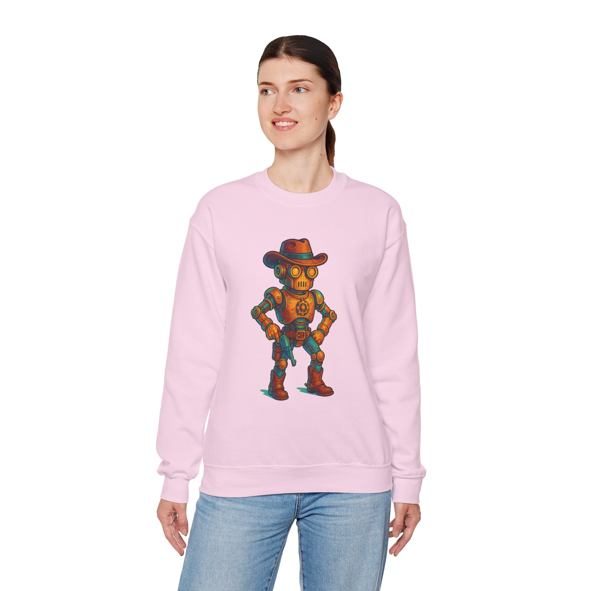 Steampunk Cowboy Robot Crewneck Sweatshirt | Retro Western Robot Artwork