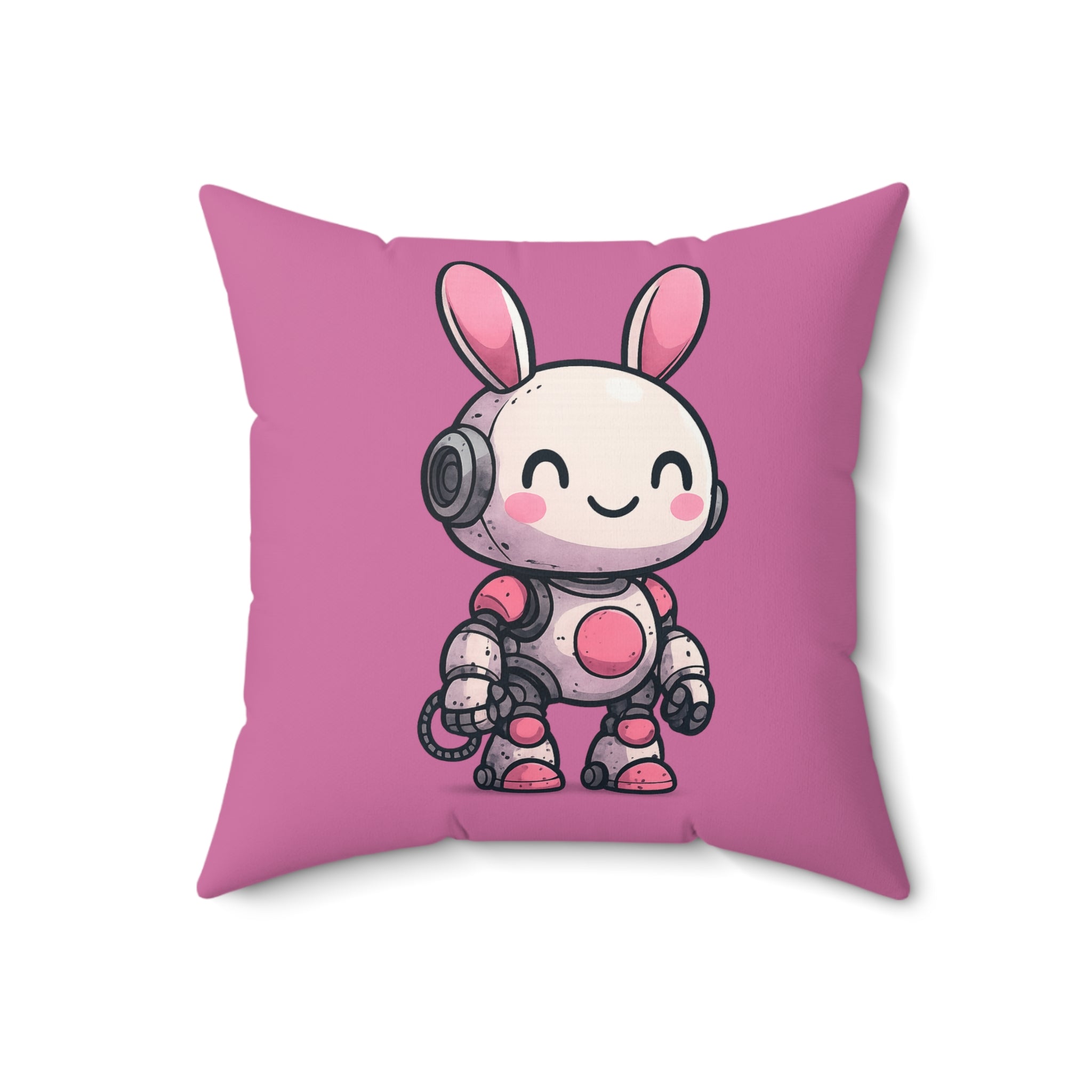 Happy Pink Robot Pillow | Square Throw Pillow, Kids Room Decor