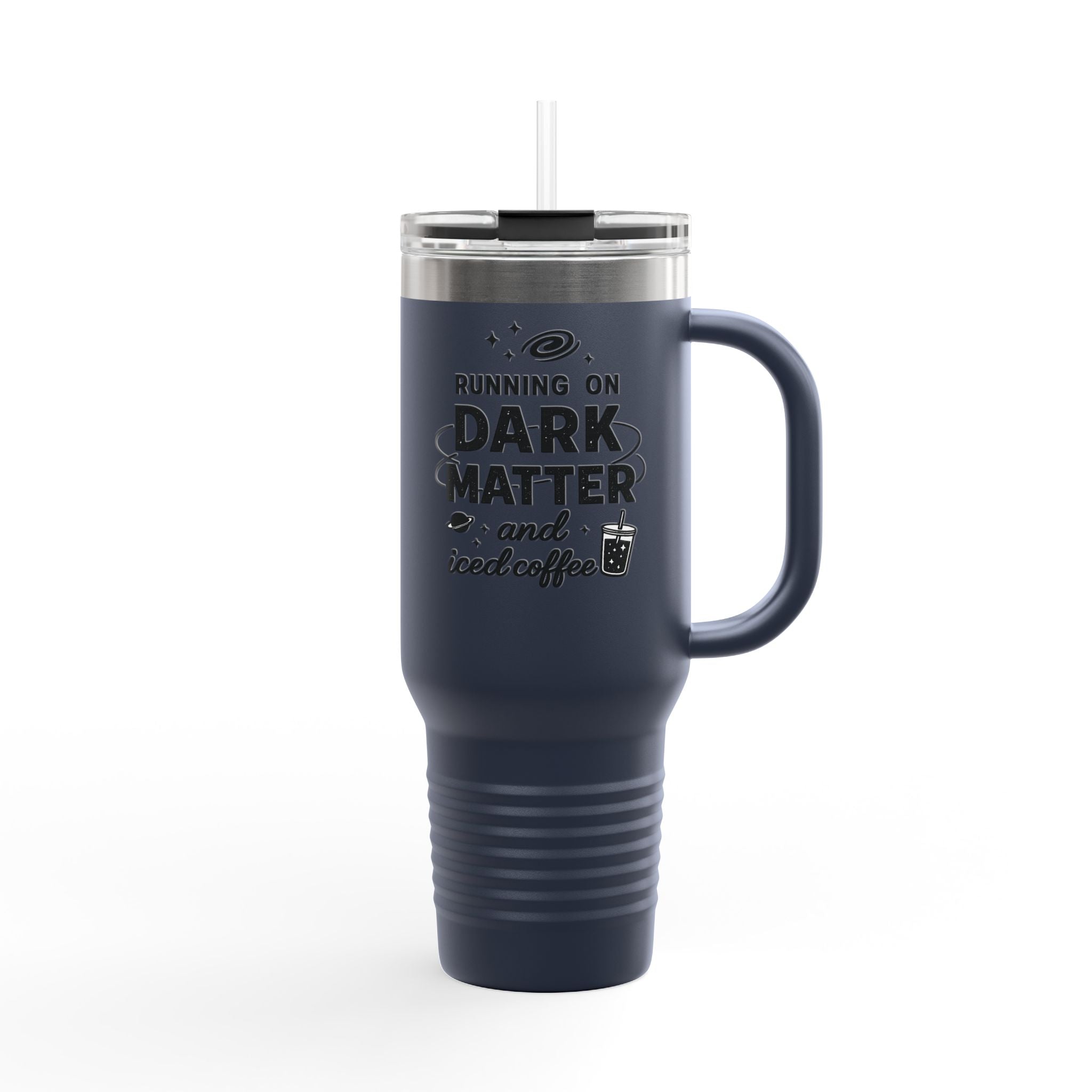 Running on Dark Matter and Iced Coffee 40oz Travel Mug, gift for science lovers