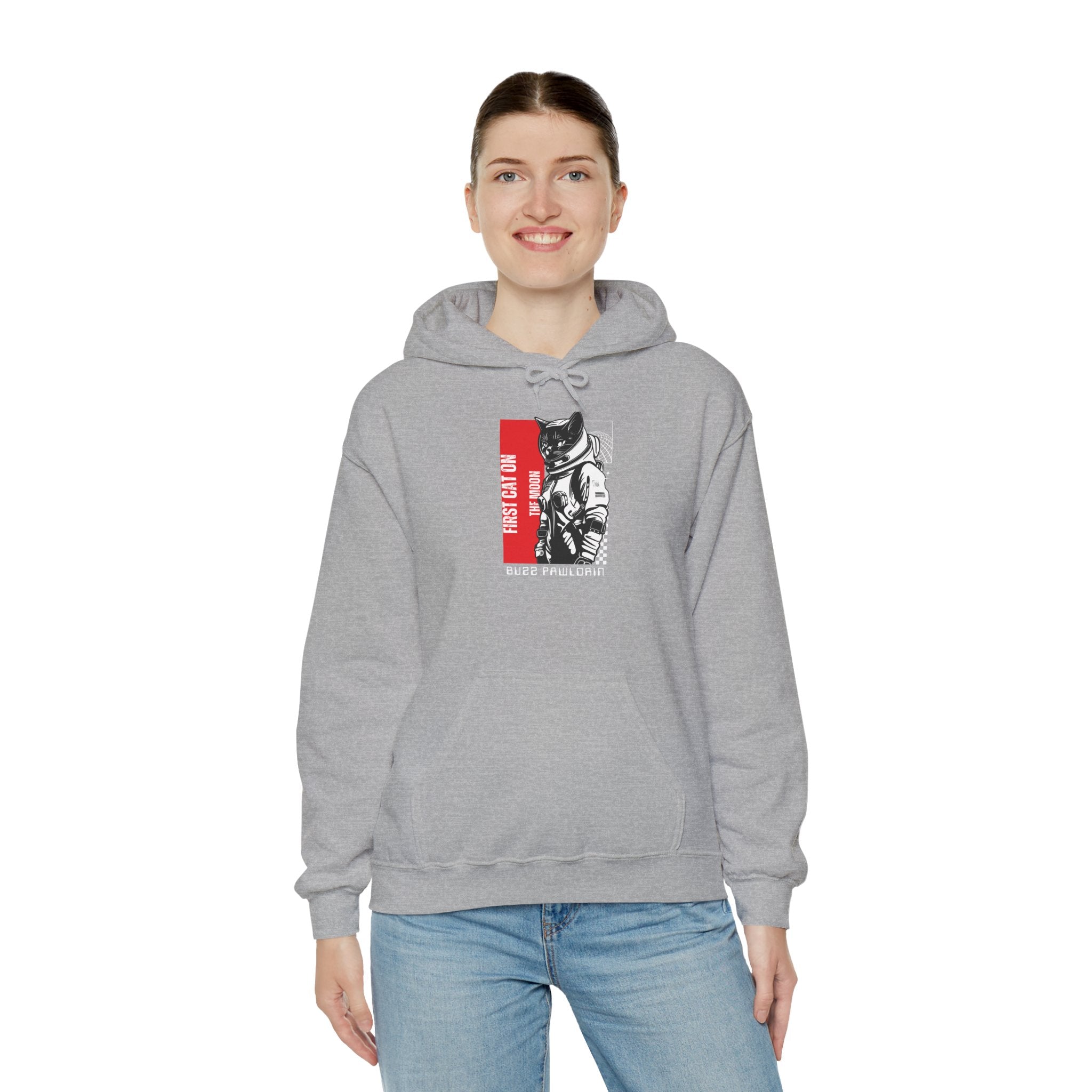First Cat on the Moon Buzz Pawldrin Astronaut Graphic Unisex Hoodie,
