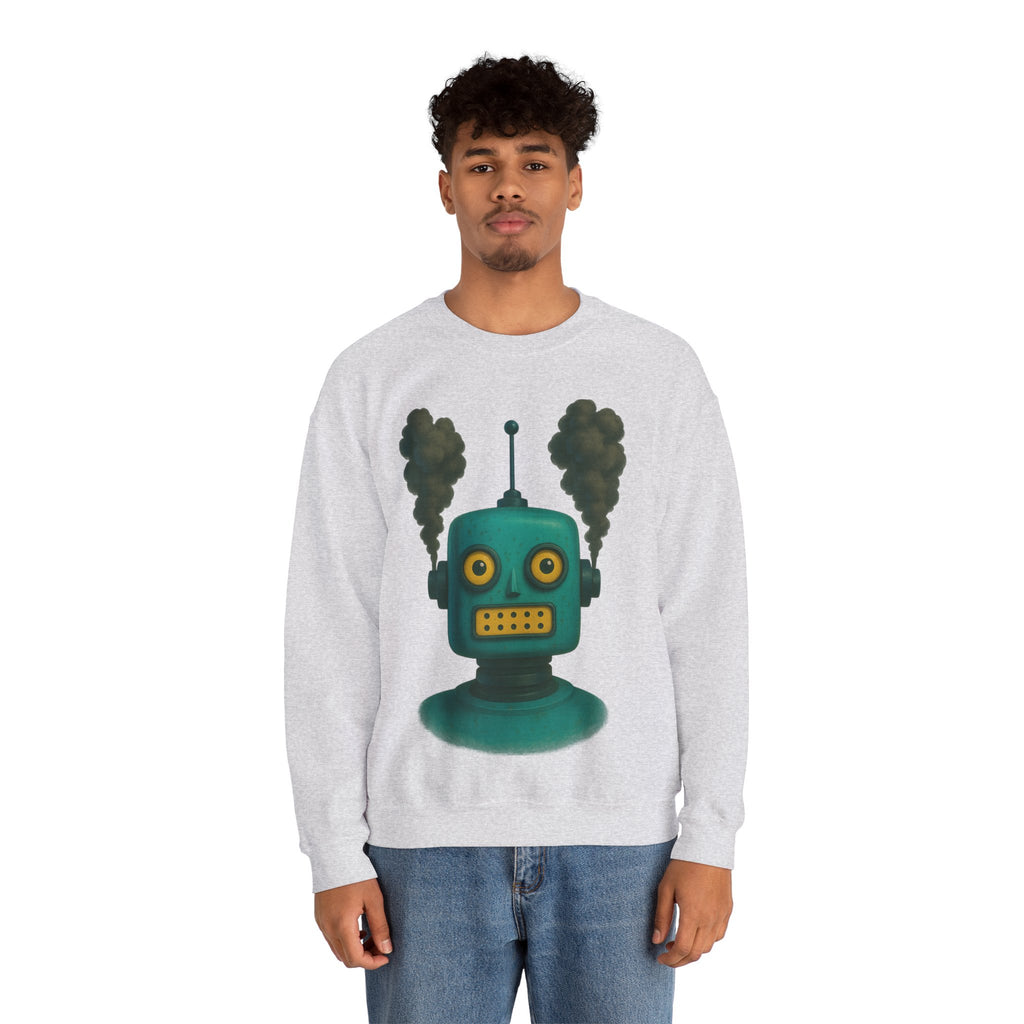 Smoking Robot Graphic Unisex Sweatshirt, Cozy Crewneck Top