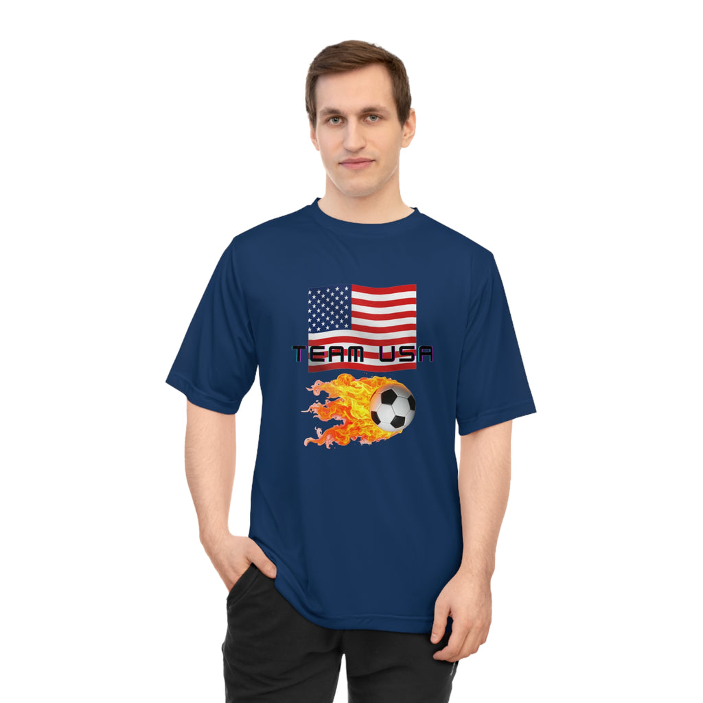 Team USA Flaming Soccer Ball T-Shirt | American Flag Soccer Tee SPF protection