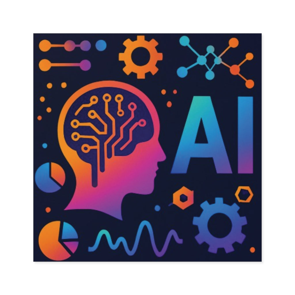 AI-Themed Square Stickers, Tech Decor, Gift for Tech Lovers, Indoor/Outdoor Use, Brain Design, AI Stickers
