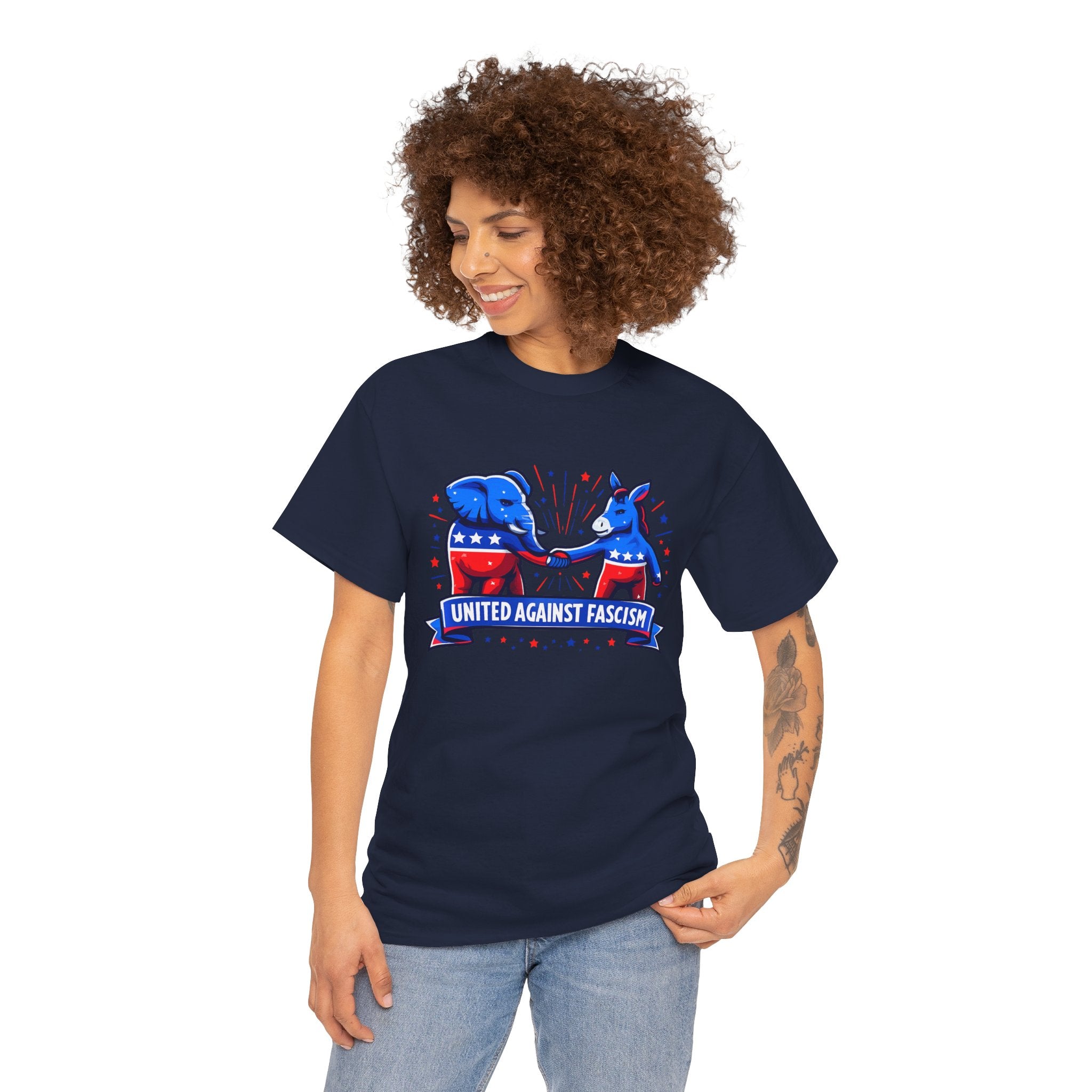 United Against Fascism Democratic Donkey and Republican Elephant T-Shirt