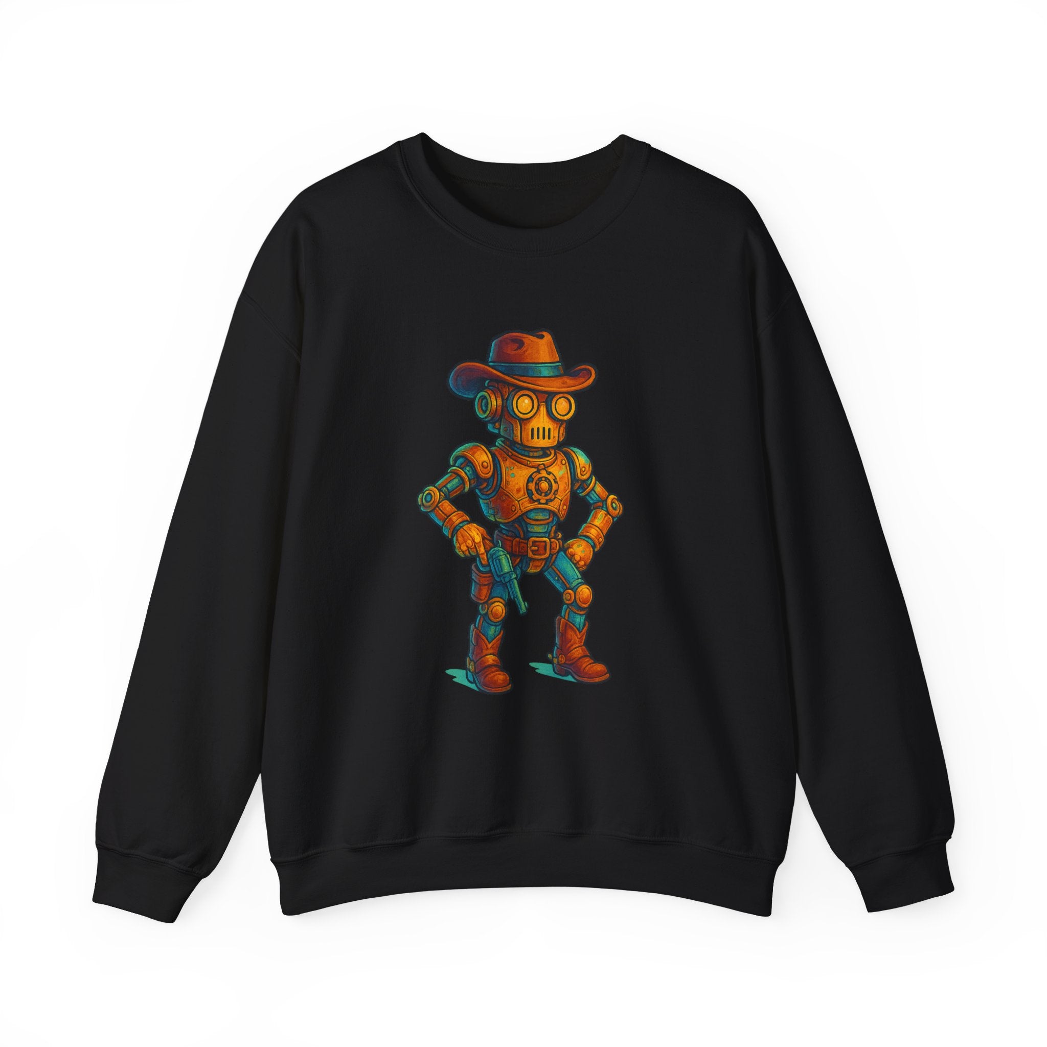 Steampunk Cowboy Robot Crewneck Sweatshirt | Retro Western Robot Artwork