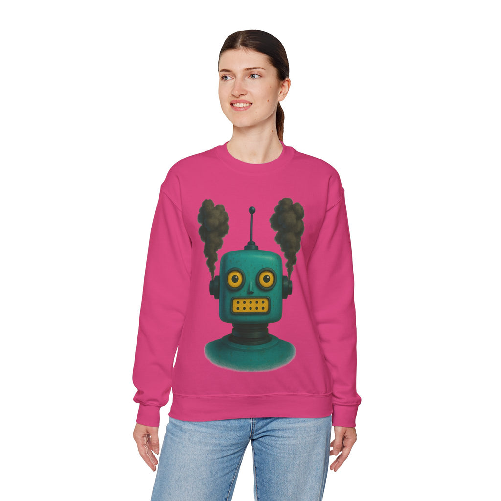 Smoking Robot Graphic Unisex Sweatshirt, Cozy Crewneck Top