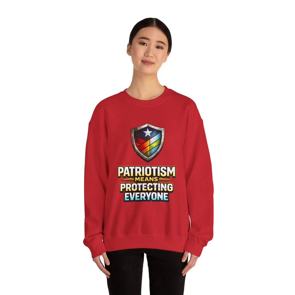Patriotism Means Protecting Everyone Sweatshirt | Rainbow Shield Flag Design