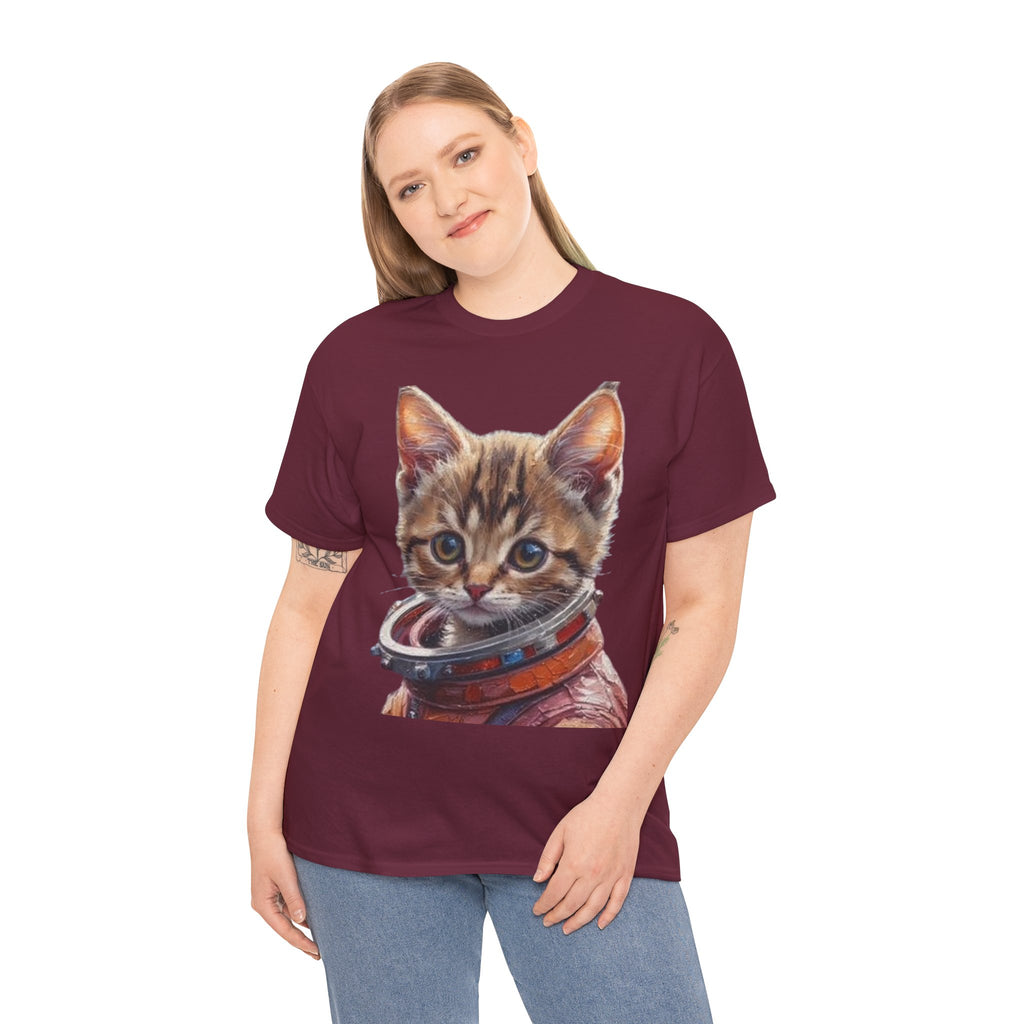 Astronaut Kitty Unisex Heavy Cotton Tee, Cute Cat Shirt, Animal lover gift, Space themed apparel, Funny cat t-shirt, Unique cat design