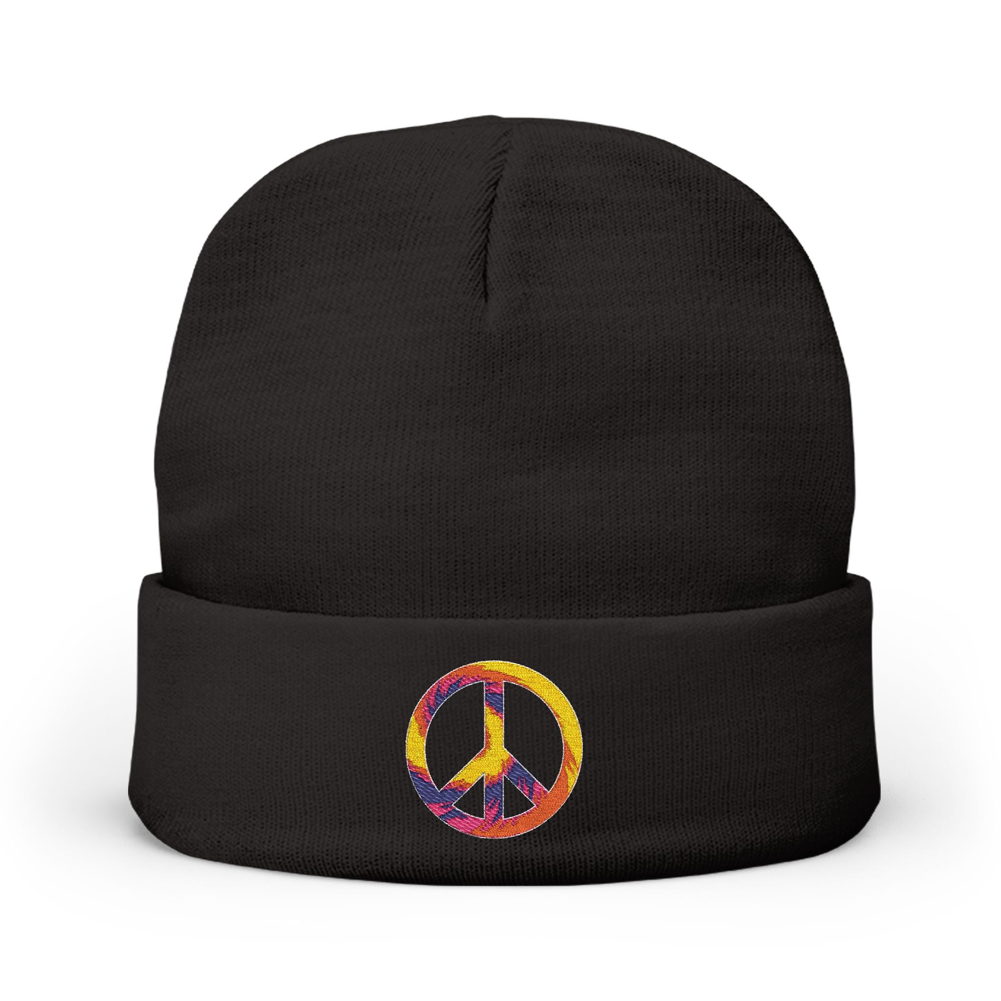 Embroidered Tie-Dye Peace Sign Beanie