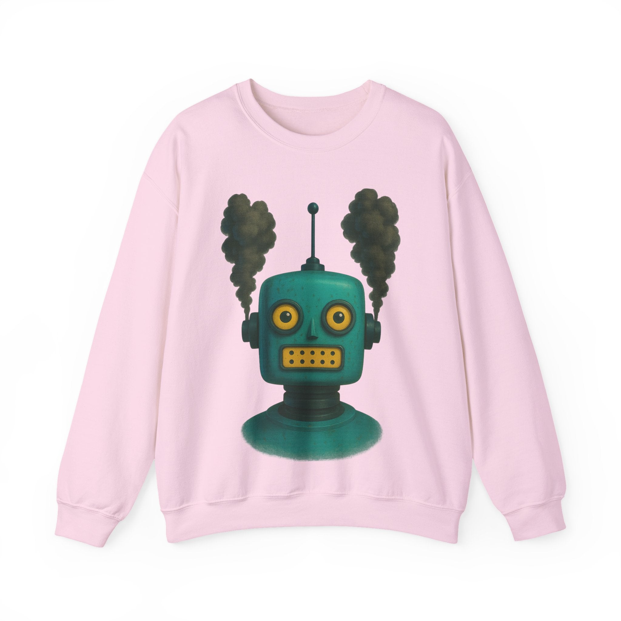 Smoking Robot Graphic Unisex Sweatshirt, Cozy Crewneck Top